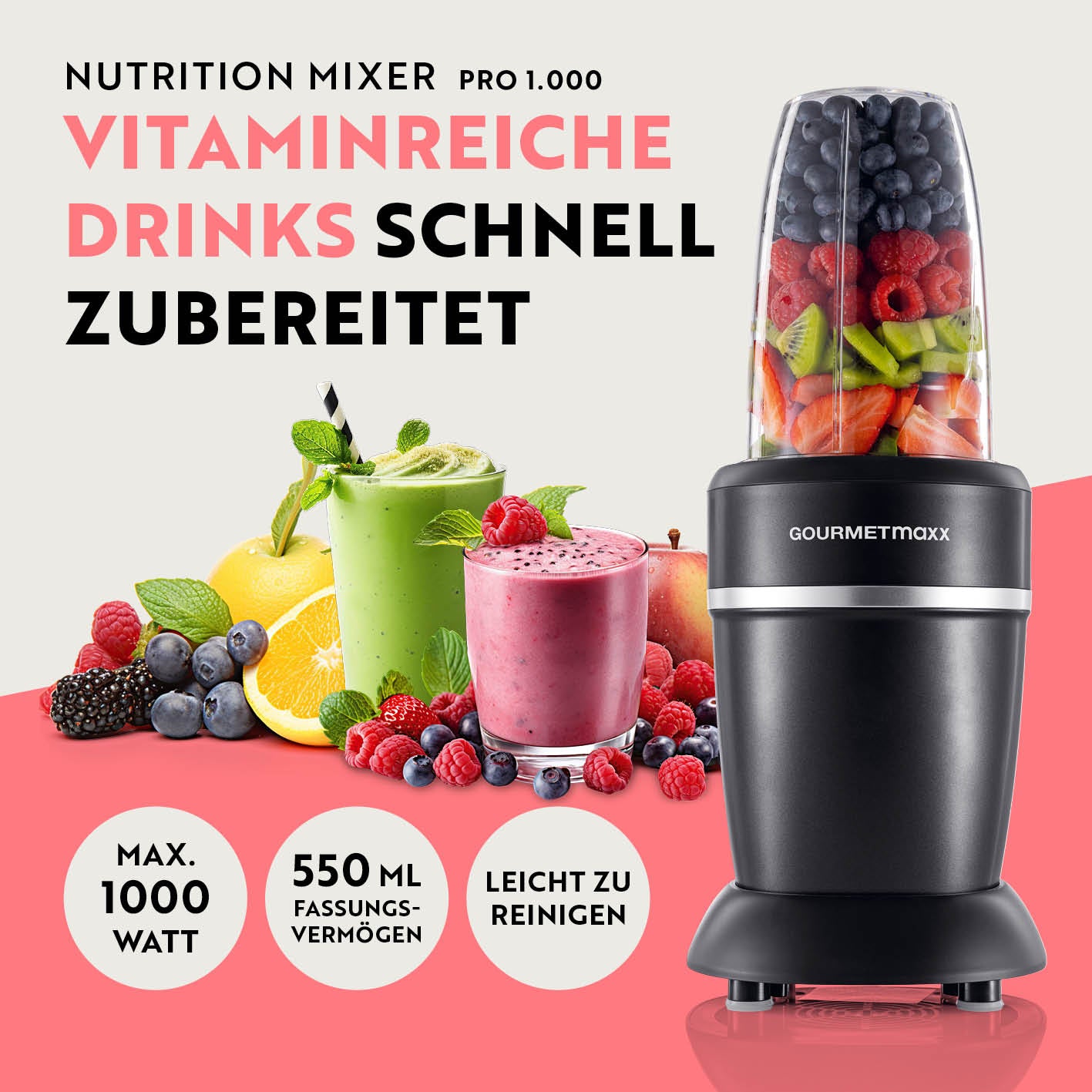 Nutrition Mixer Pro 1.000 mit Basis-Set M - Schwarz/Silber