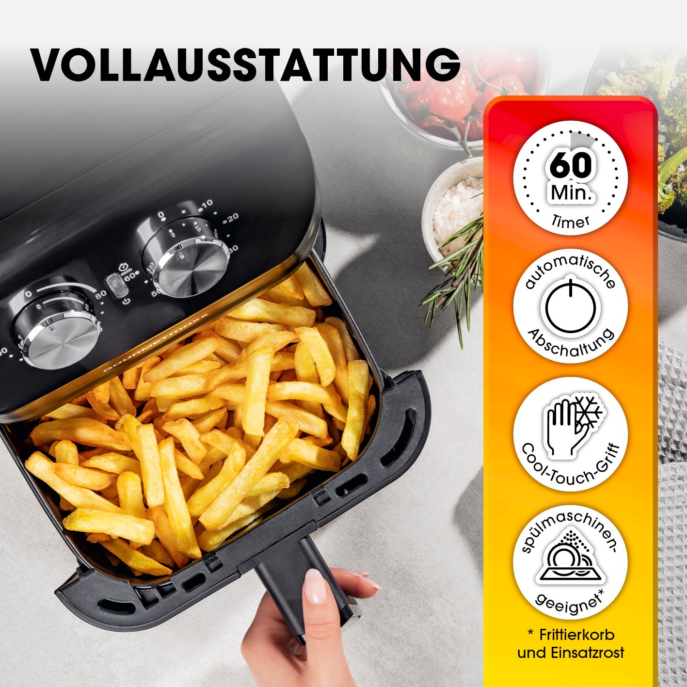Heißluftfritteuse mit 4 Litern Fassungsvermögen - 1400 Watt