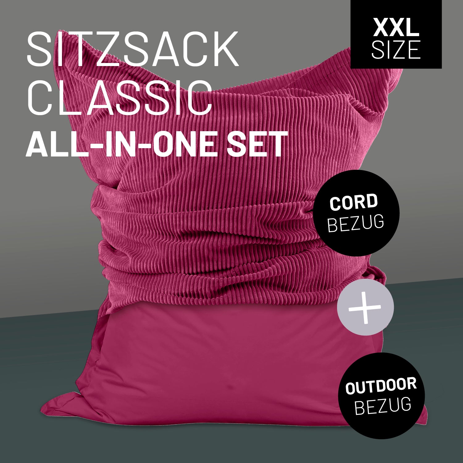 Sitzsack Classic XXL All-in-One Set - 380 L - 140 x 180 cm - Weinrot