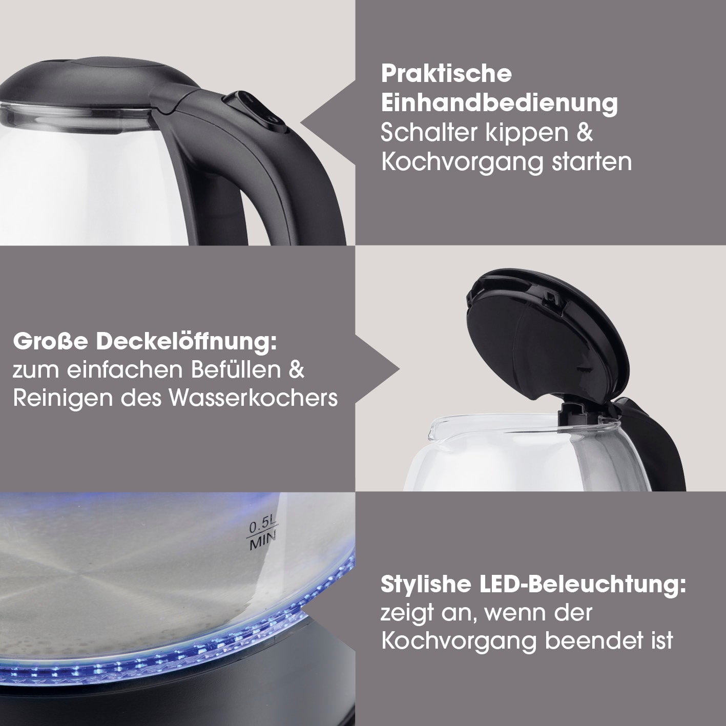 Glas-Wasserkocher 1,7 l - Schwarz