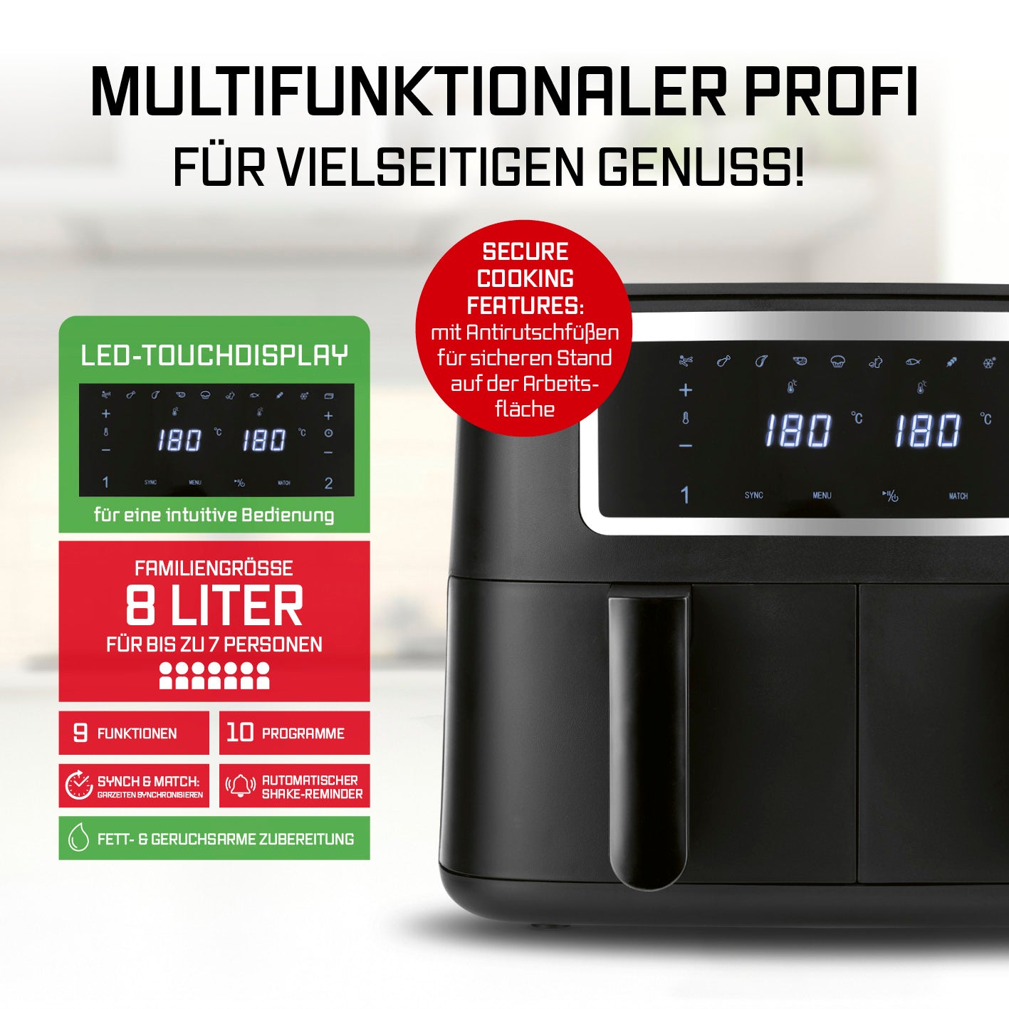 Doppelkammer-Heißluftfritteuse - 2x 4 l