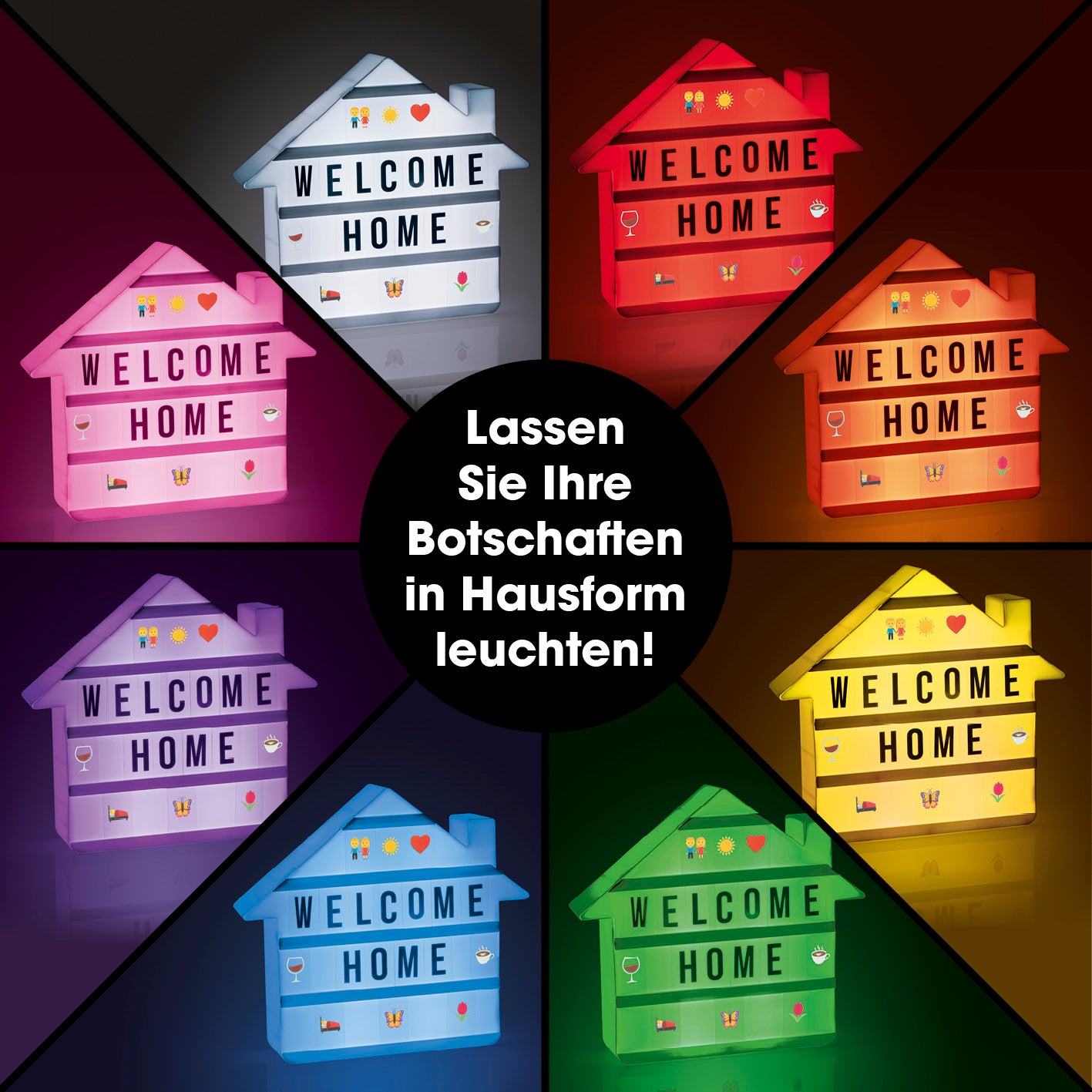 LED-Leuchtkasten Haus - 173 Buchstaben & 150 Moodjis