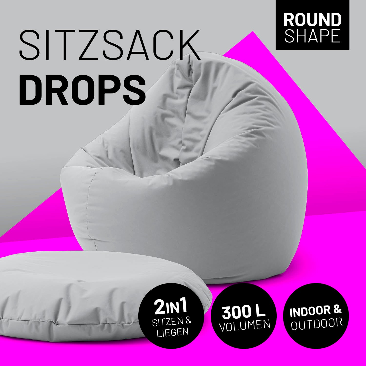 Sitzsack Drops (300 L) - indoor & outdoor - Silbergrau