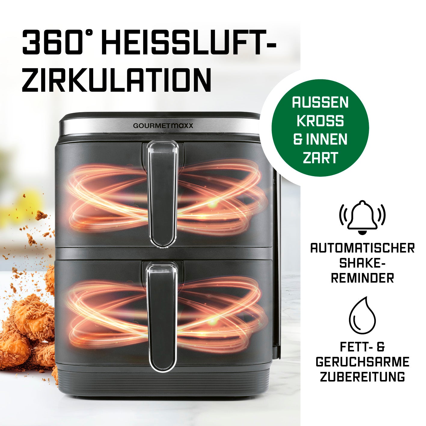 FryUp Vertikale Doppelkammer-Heißluftfritteuse - Grau