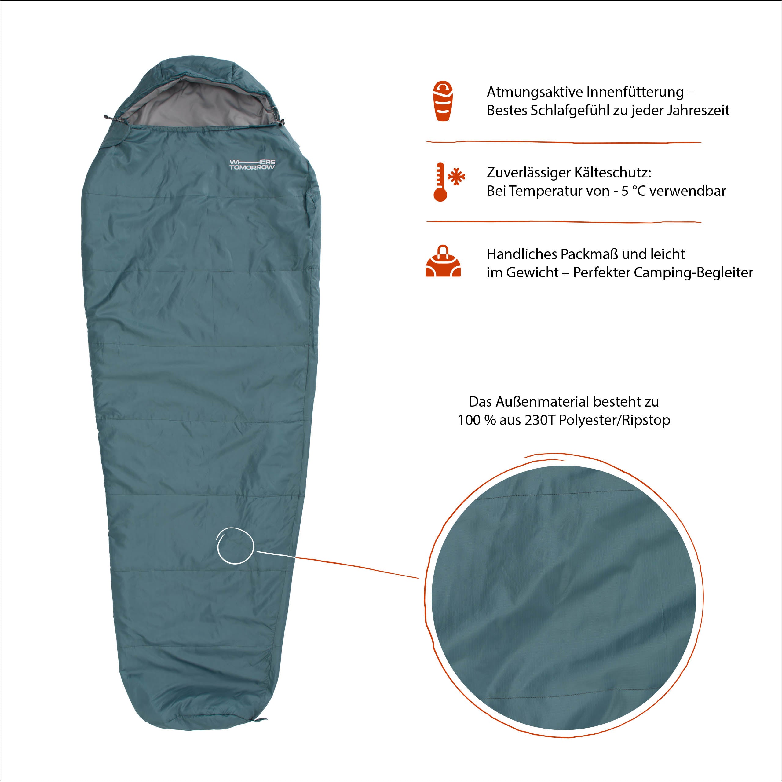 Camping Schlafsack Small & Light - Mumienschlafsack mit Tasche - 220 x 80 x 50 cm - Goblinblau