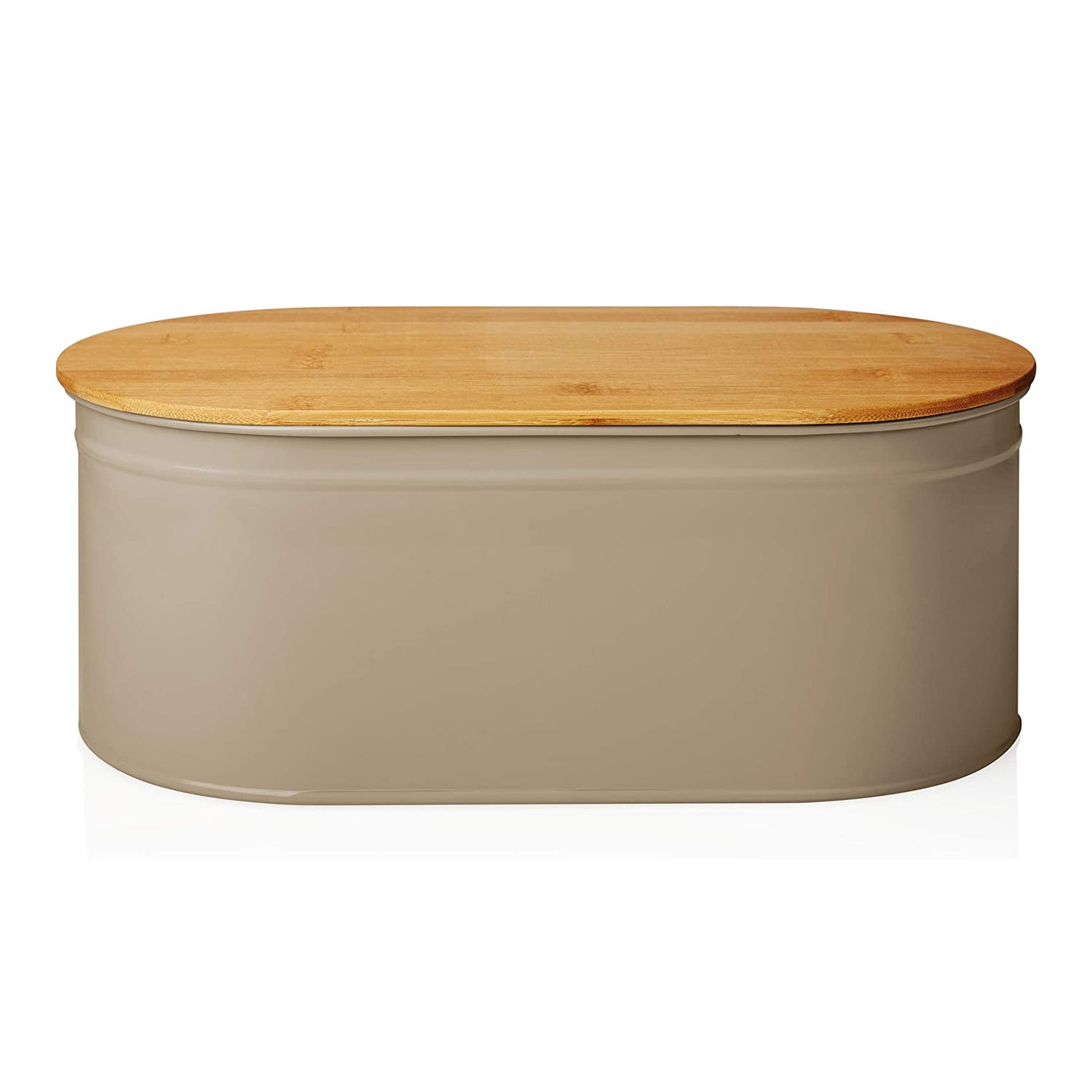 Cuisine Brotkasten aus Metall mit Bambus Deckel - Oval 36 x 20 x 13,8 cm - Grau