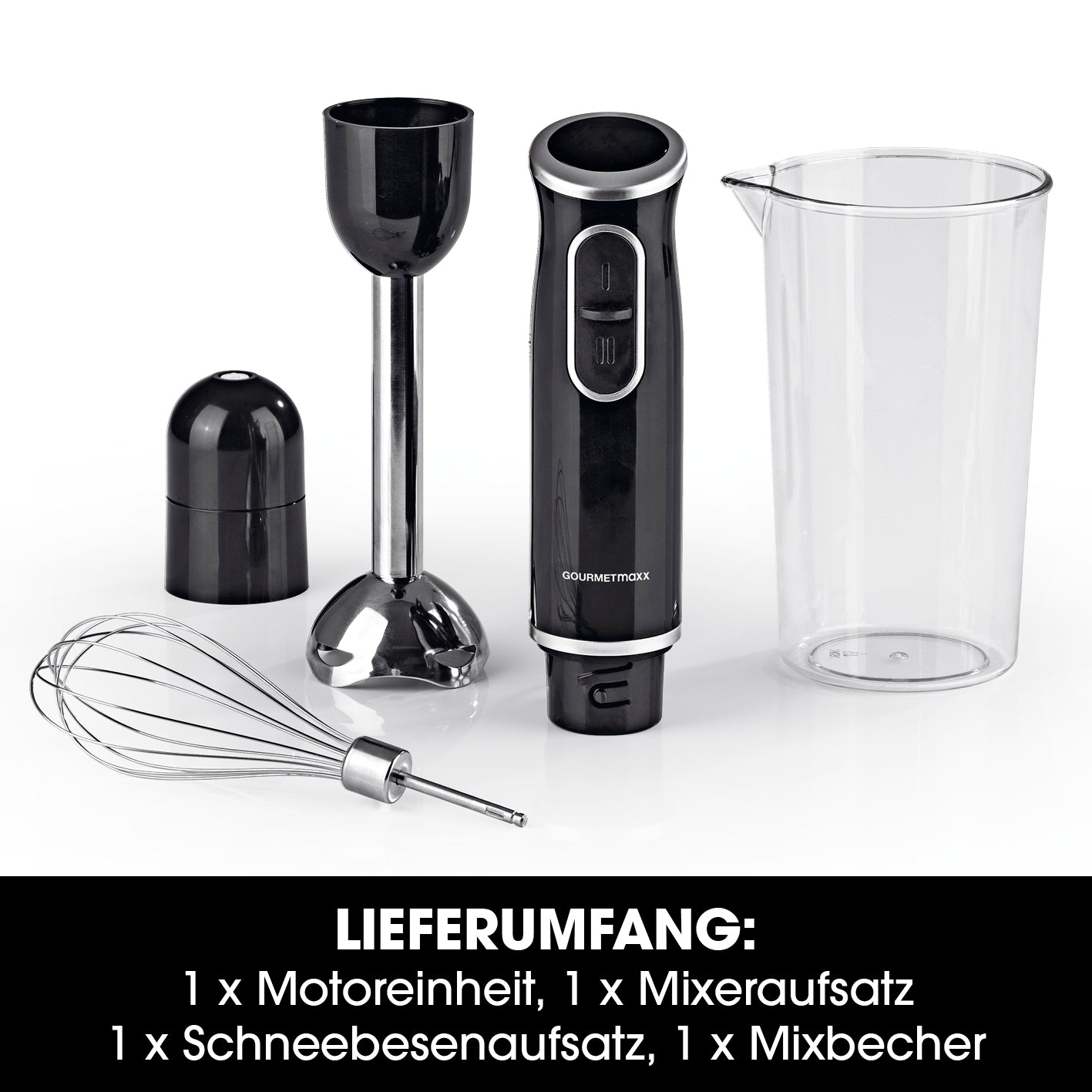 Stabmixer inkl. Rühraufsatz und Messbecher - schwarz/chrom