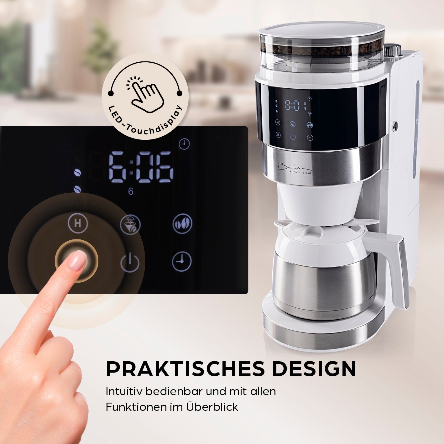 Filterkaffeemaschine Touch Iso mit Mahlwerk - Weiß