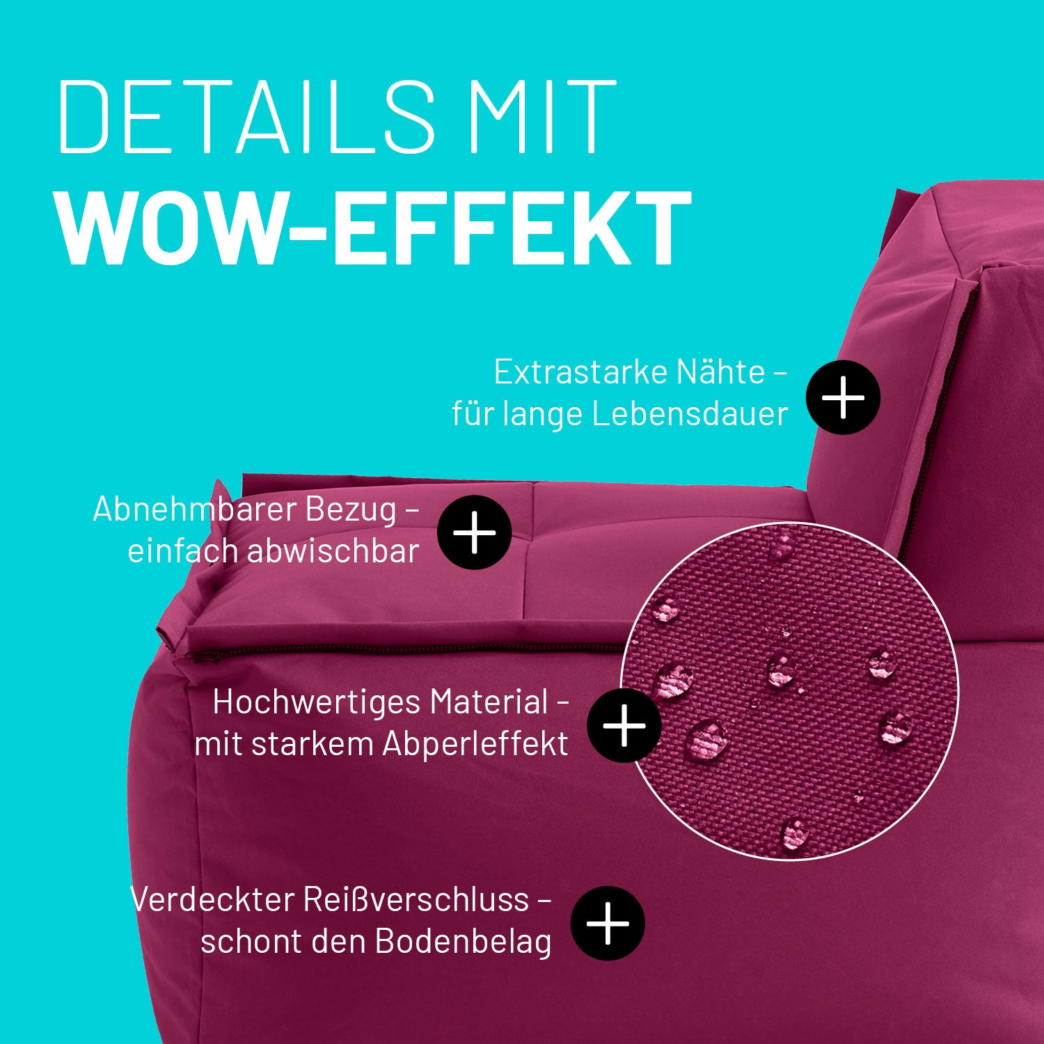 Sitzsack-Sofa Mittelstück (200 L) - Modulares System - indoor & outdoor - Rotwein