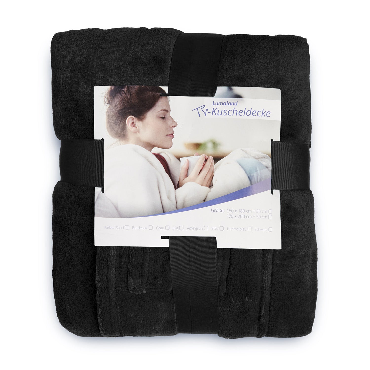 Kuscheldecke - 170 x 200 cm - 50 cm Fußtasche - Sofadecke & Tagesdecke - Schwarz