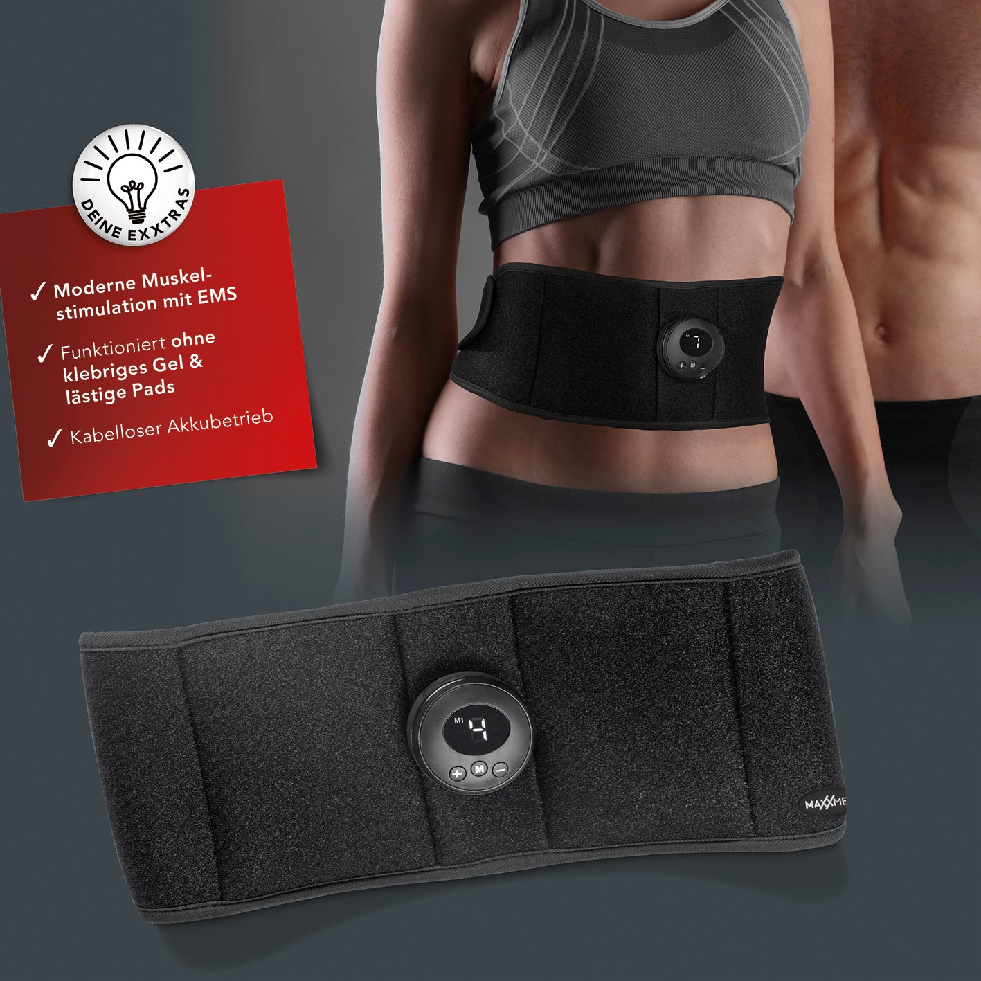 Bauchmuskelgürtel EMS - 6 Programmen - 9 Intensitätsstufen - unisize - schwarz