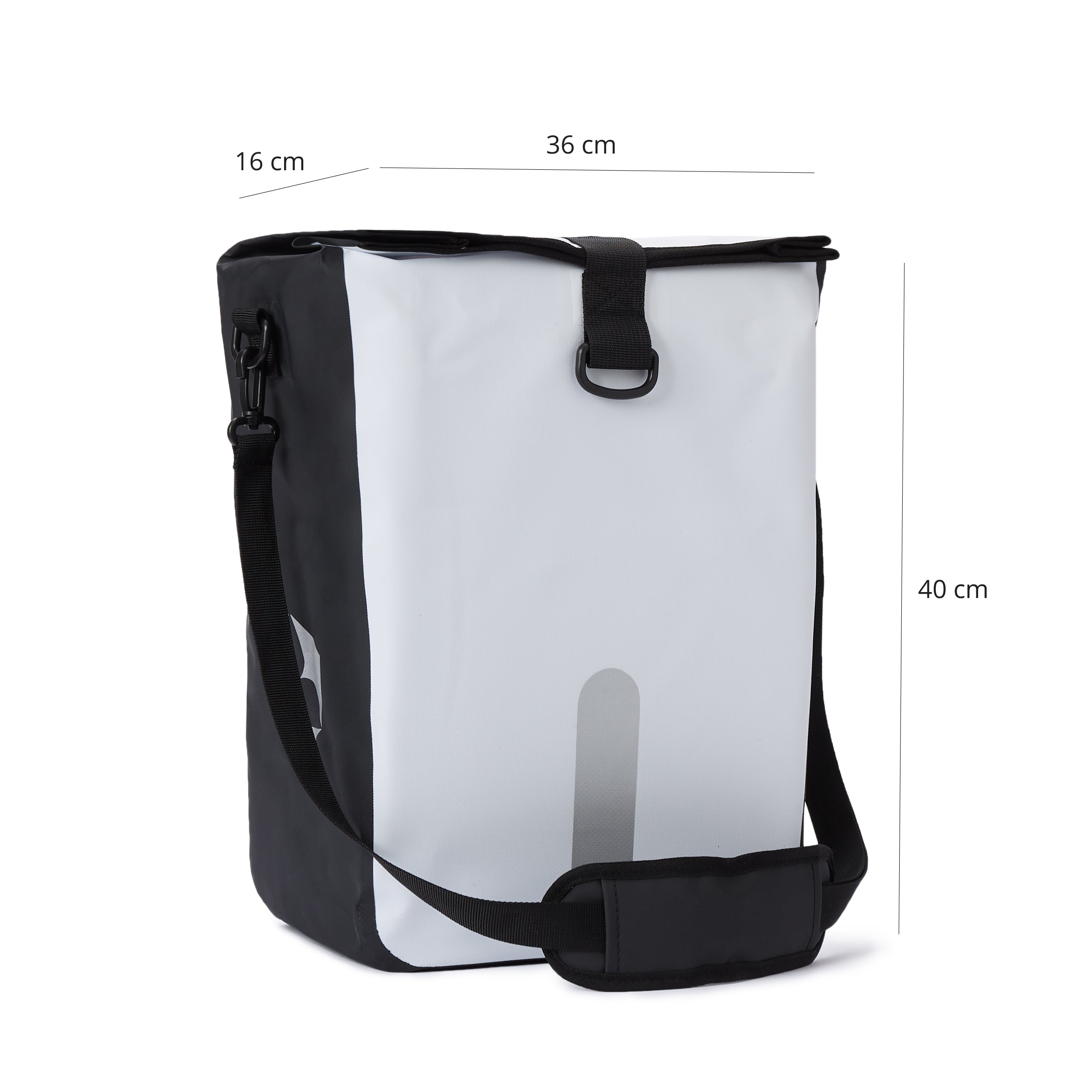 Wasserdichte Fahrradtasche Roll-Top - 21 L - Weiß, 3-in-1, reflektierend, wasserfest, mit Schulterriemen und Schnellverbindungssystem.