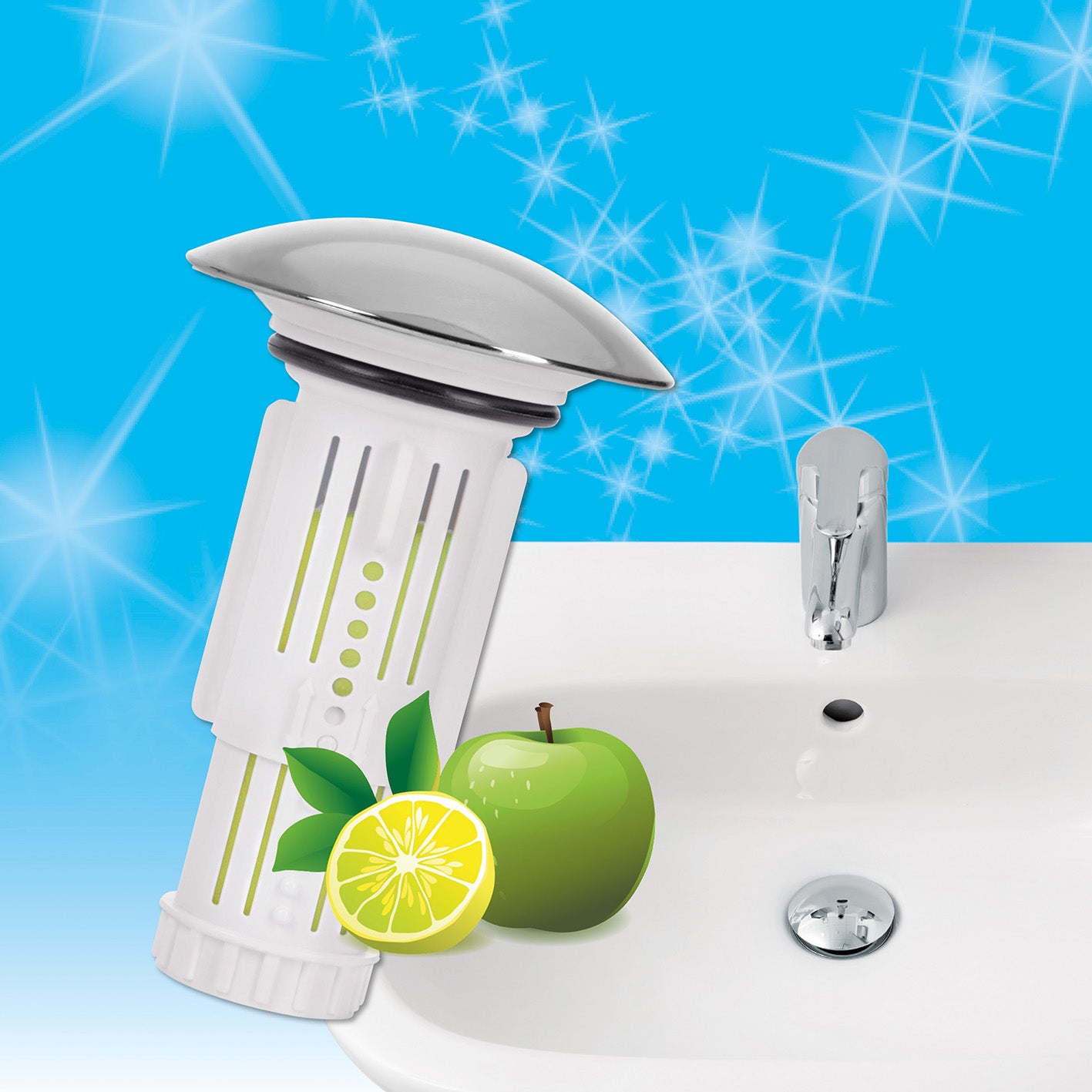 Abfluss-Fee Waschbecken - 1x Verschlussstopfen & 9x Duftstein Zitrone/Apfel