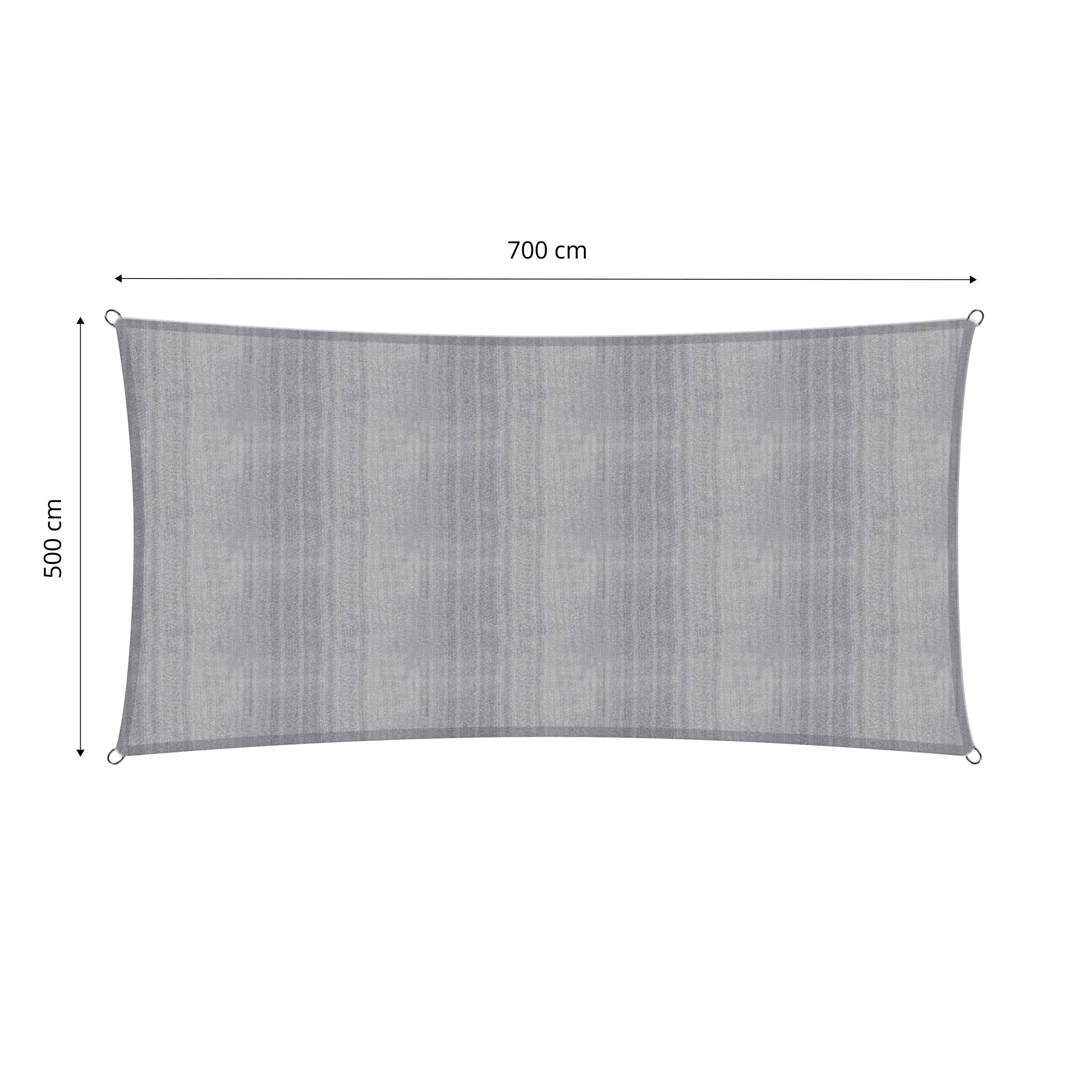Sonnensegel 100% HDPE mit Stabilisator für UV-Schutz - Rechteck 5 x 7 Meter - Hellgrau