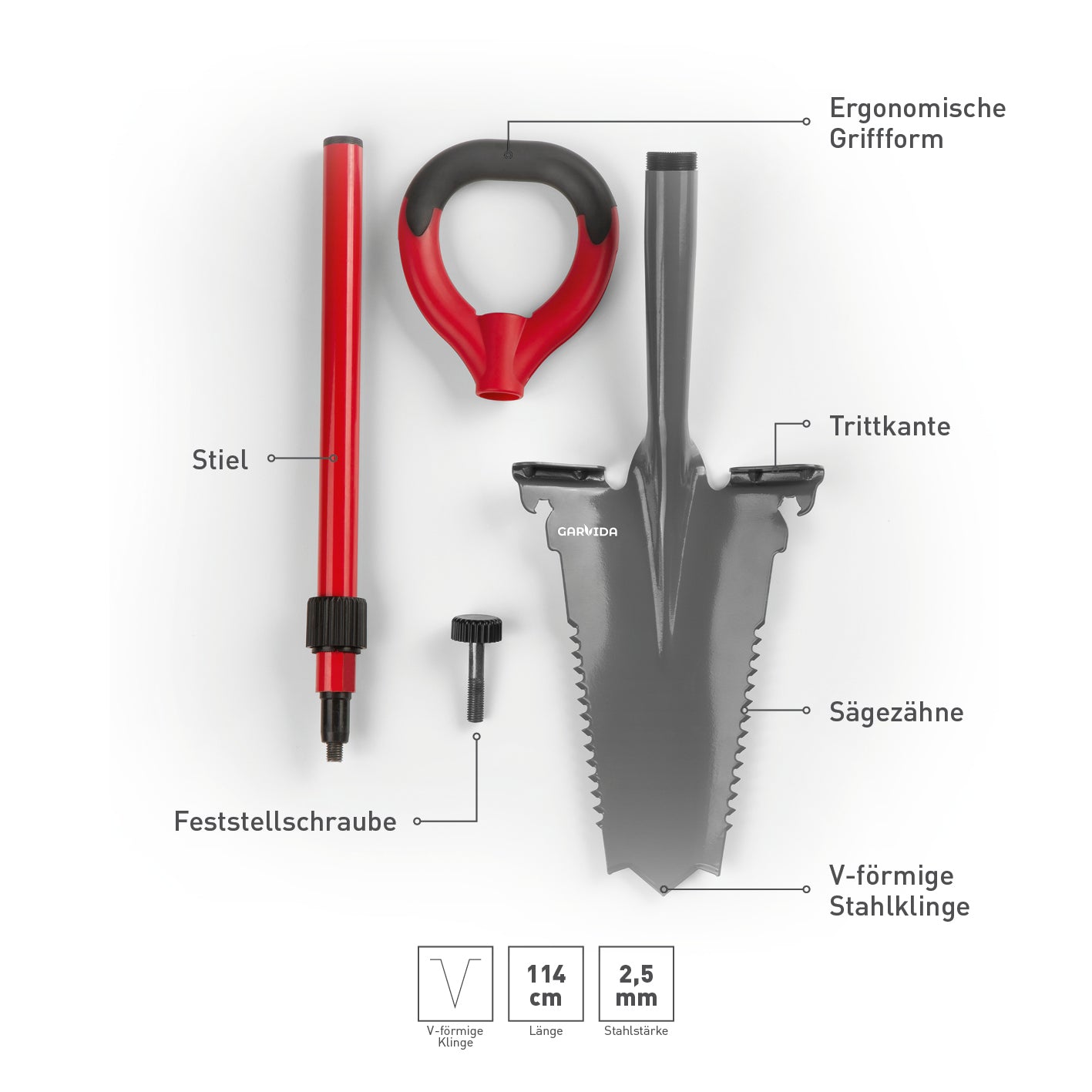 Spaten- & Wurzelsäge - 114 cm - grau/rot