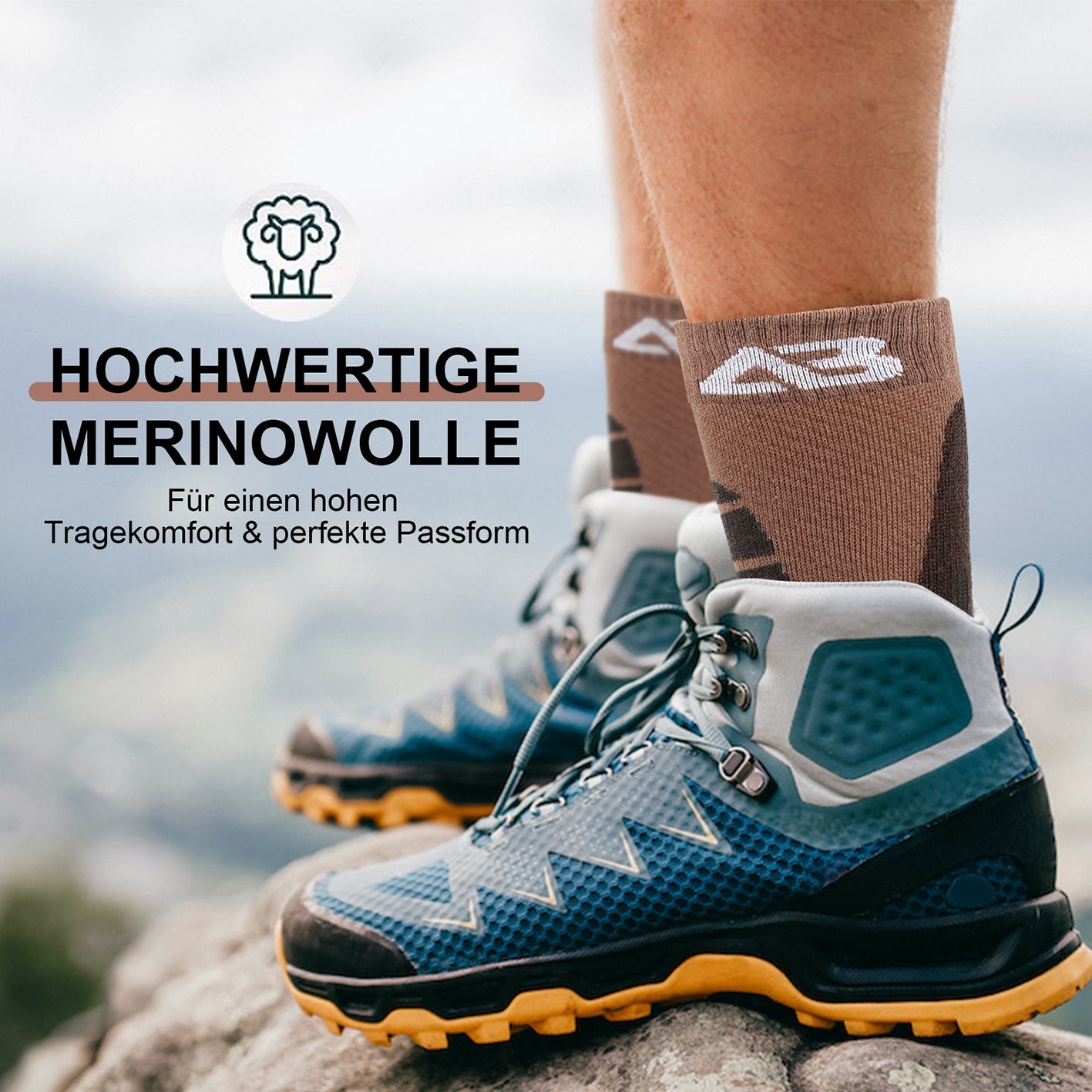 Wandersocken Merino Wolle - 2er-Set - Braun - Braun - Größe 43-48