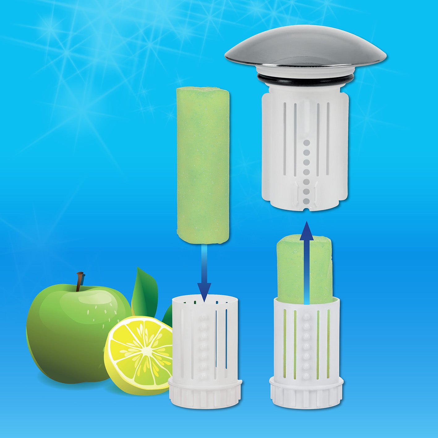 Abfluss-Fee Waschbecken - 1x Verschlussstopfen & 9x Duftstein Zitrone/Apfel