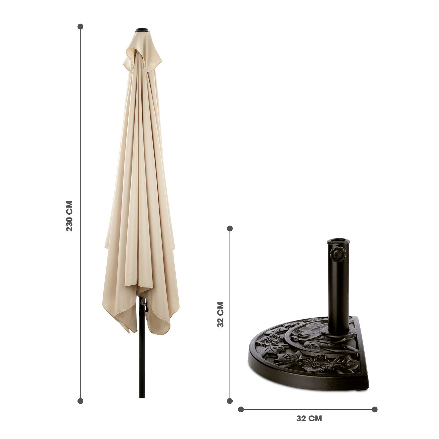 Sonnenschirm mit UV-Schutz mit Sonnenschirmfuß - rechteckig 230 x 140 cm - beige