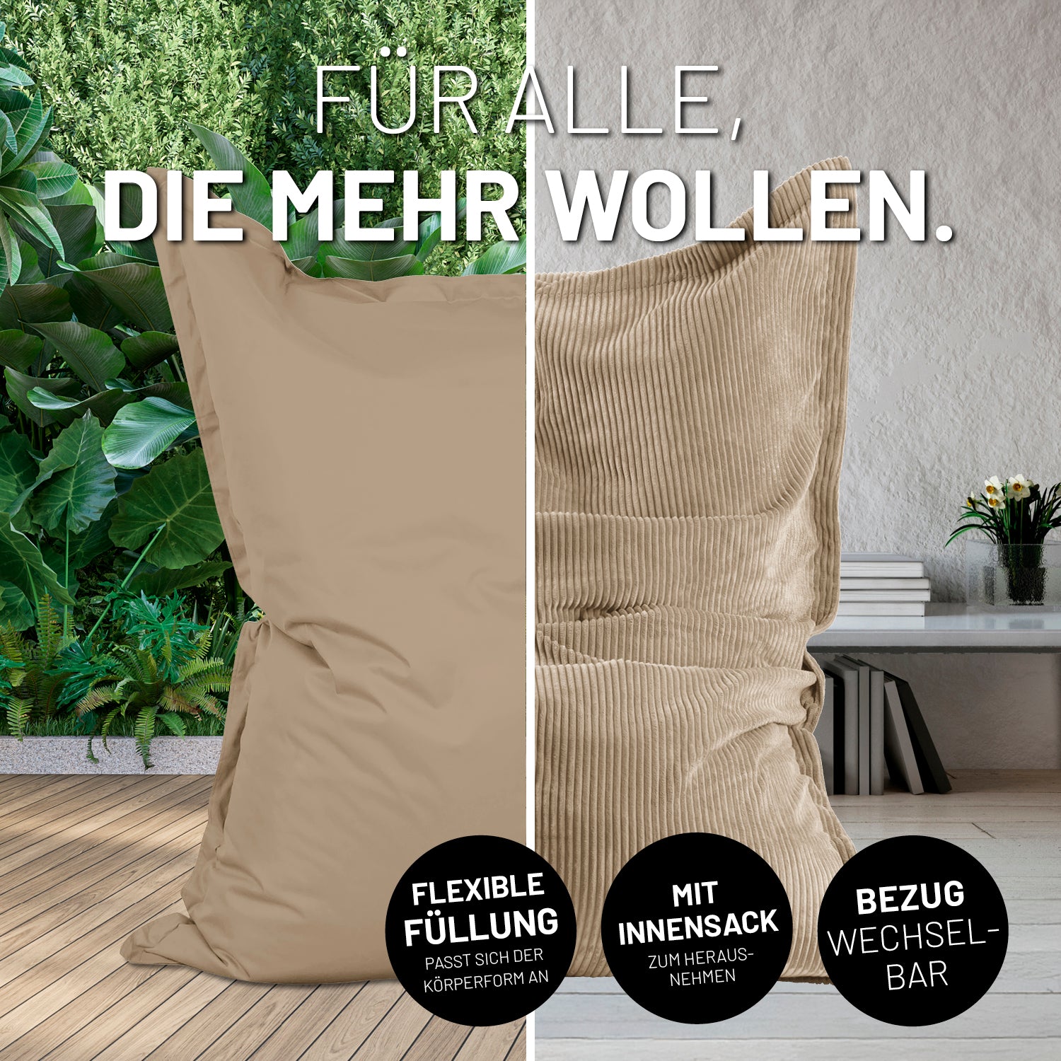 Sitzsack Classic XXL All-in-One Set - 380 L - 140 x 180 cm - Beige