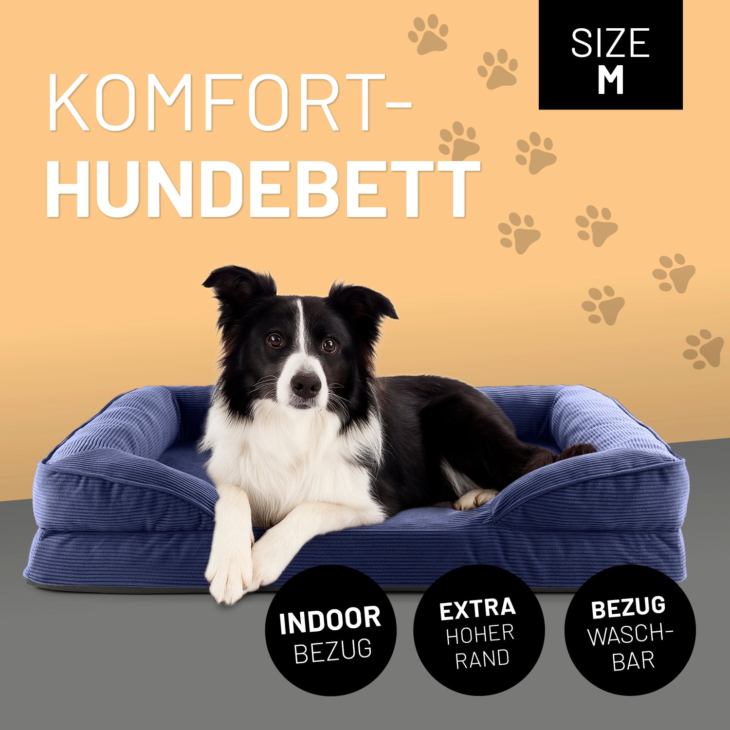 Komfort-Hundebett aus der LUMALAND Cord-Reihe - Gr. M - 90 x 65 cm - Grau