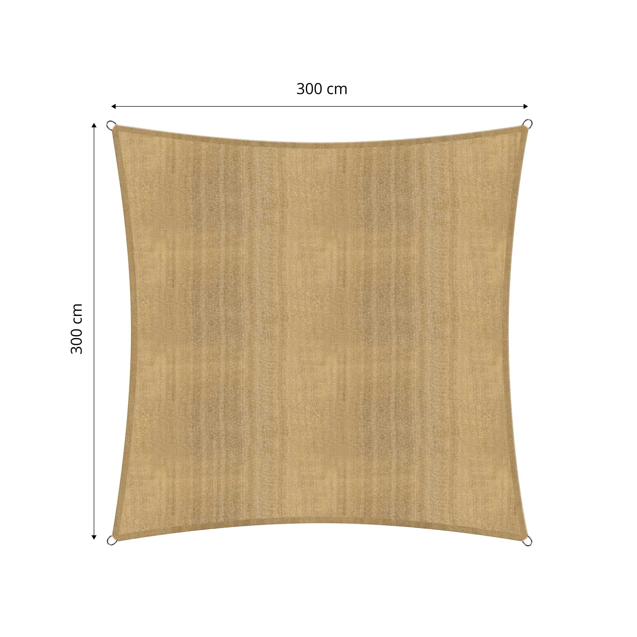 Sonnensegel 100% HDPE mit Stabilisator für UV-Schutz - Quadrat 3 x 3 Meter - Sand