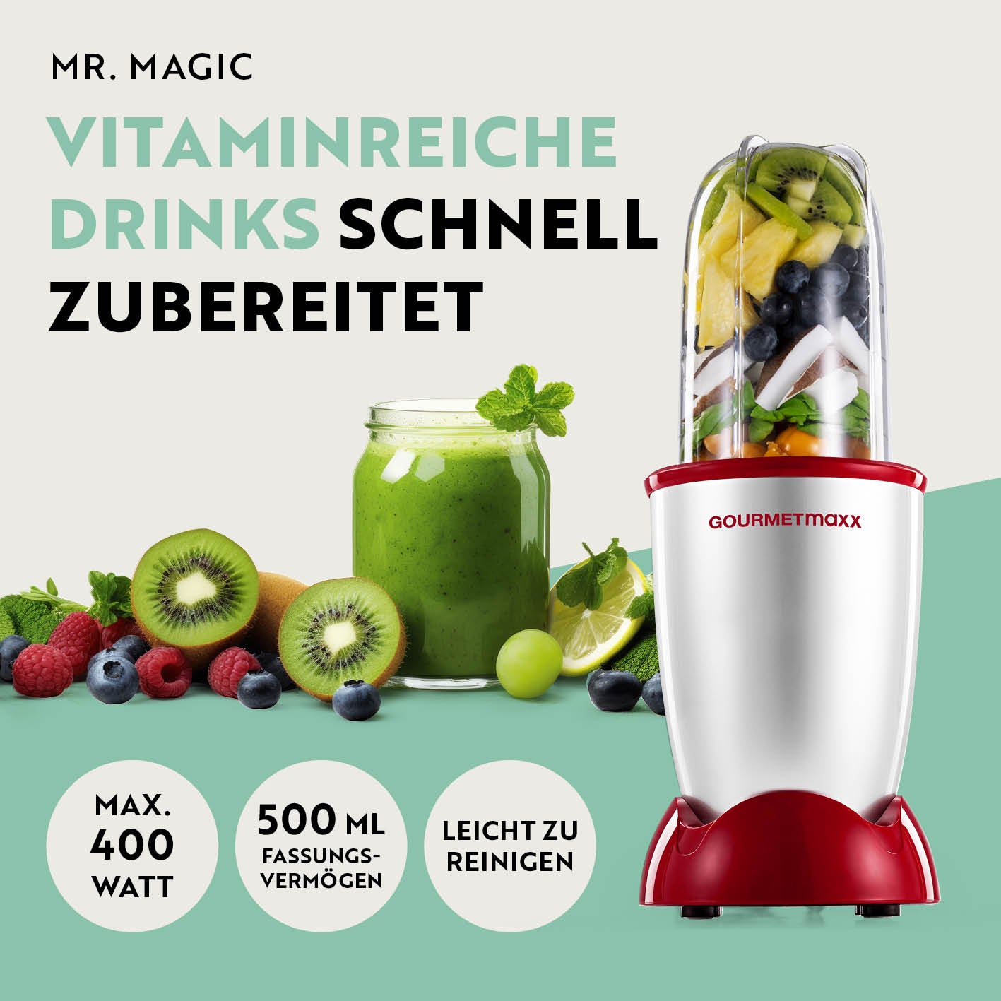 Mr. Magic Power 400 Pro mit Zubehörset L - Silber/Rot