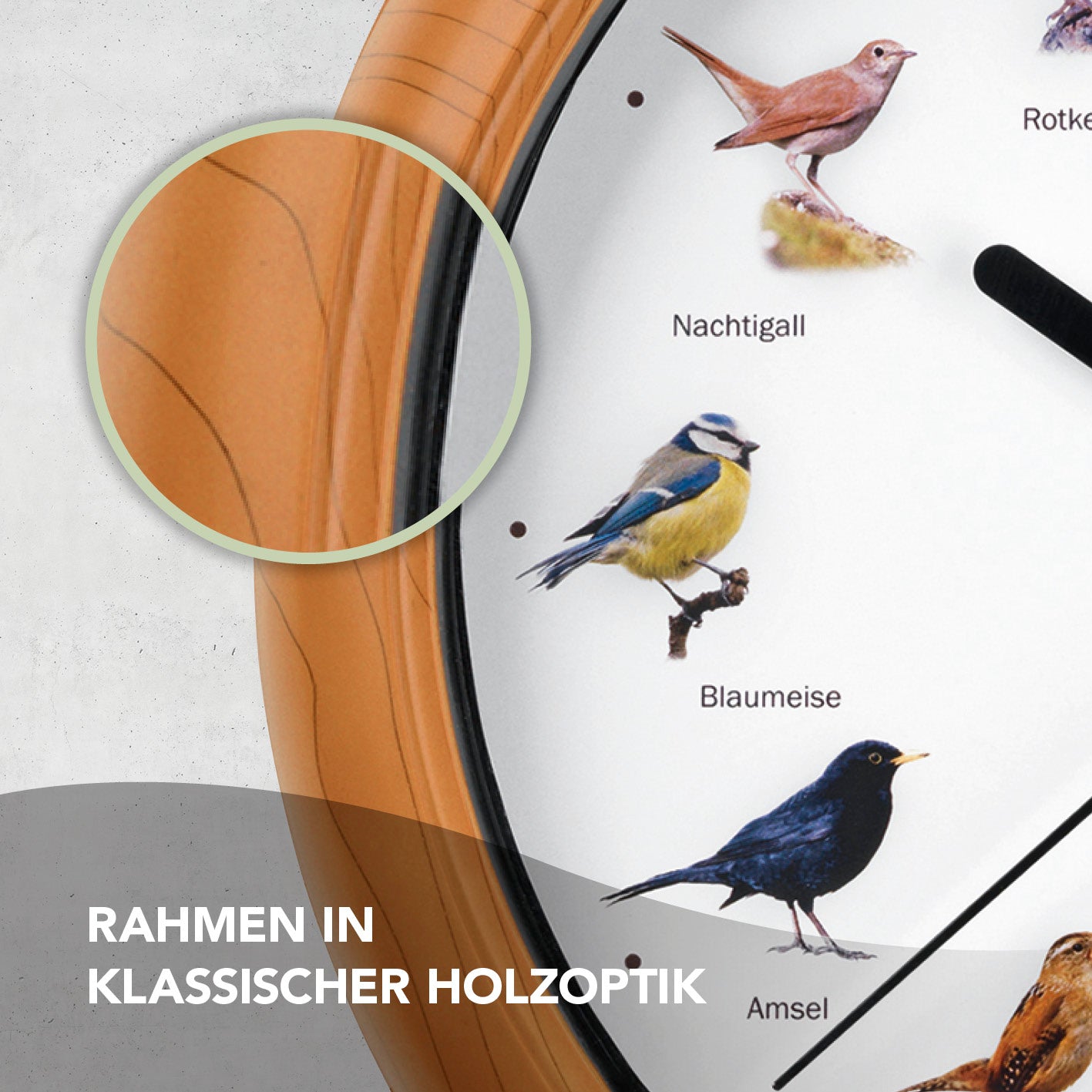 Wanduhr mit Vogelstimmen - 12 Singvogelstimmen - 25 cm