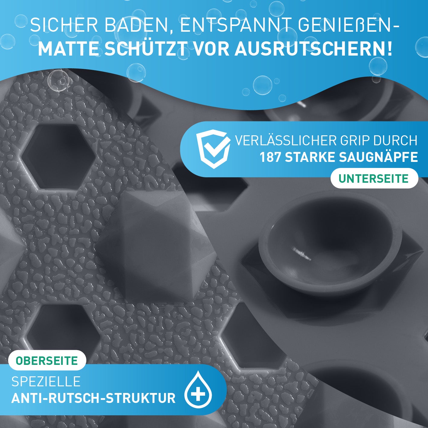 Badewannenmatte 88 x 40 cm – Dunkelgrau