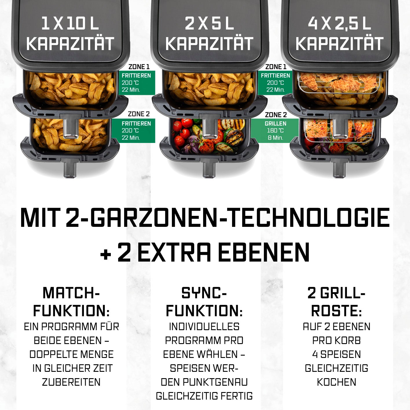 FryUp Vertikale Doppelkammer-Heißluftfritteuse - Grau