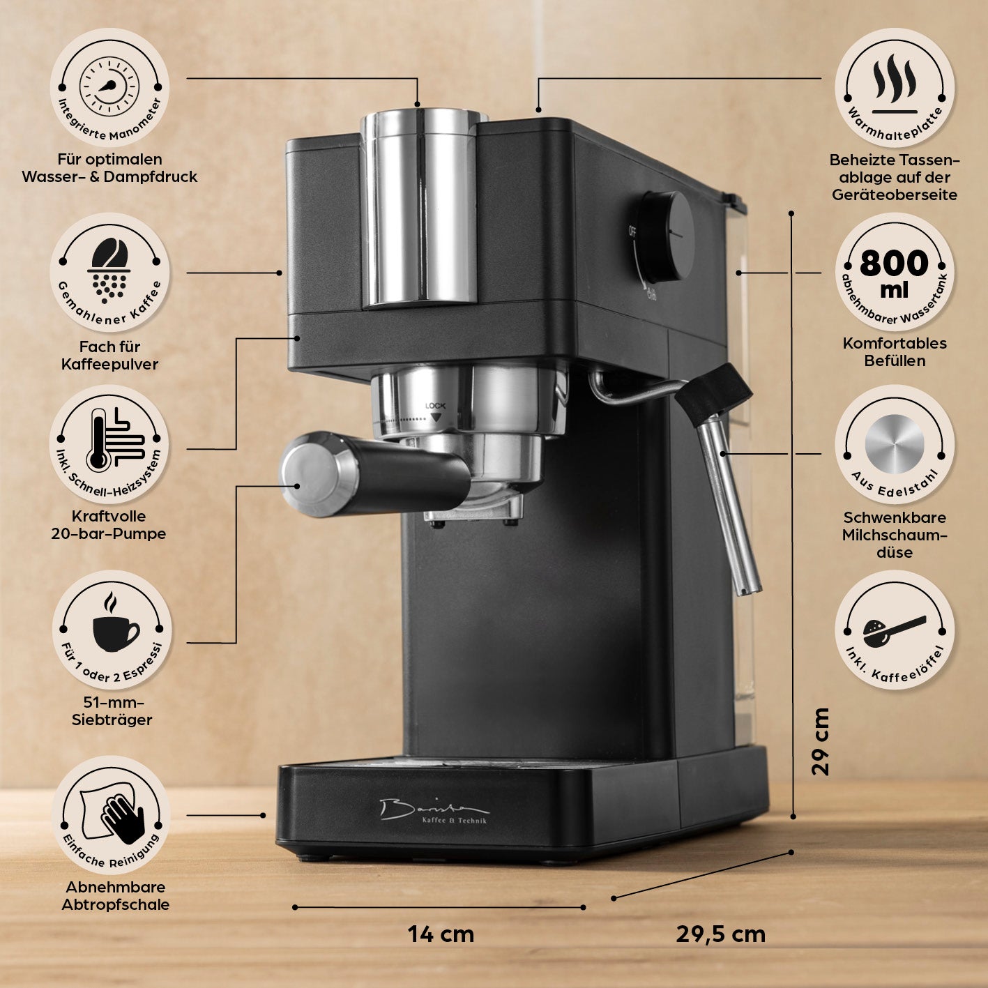 Siebträgermaschine Espresso Slim - 20 bar