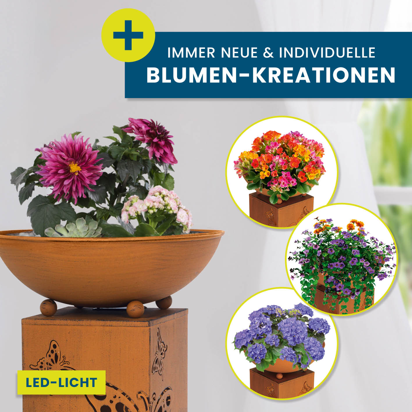 LED Pflanzsäule "Schmetterling" in 3D Rost-Optik - 19 x 19 x 72 cm