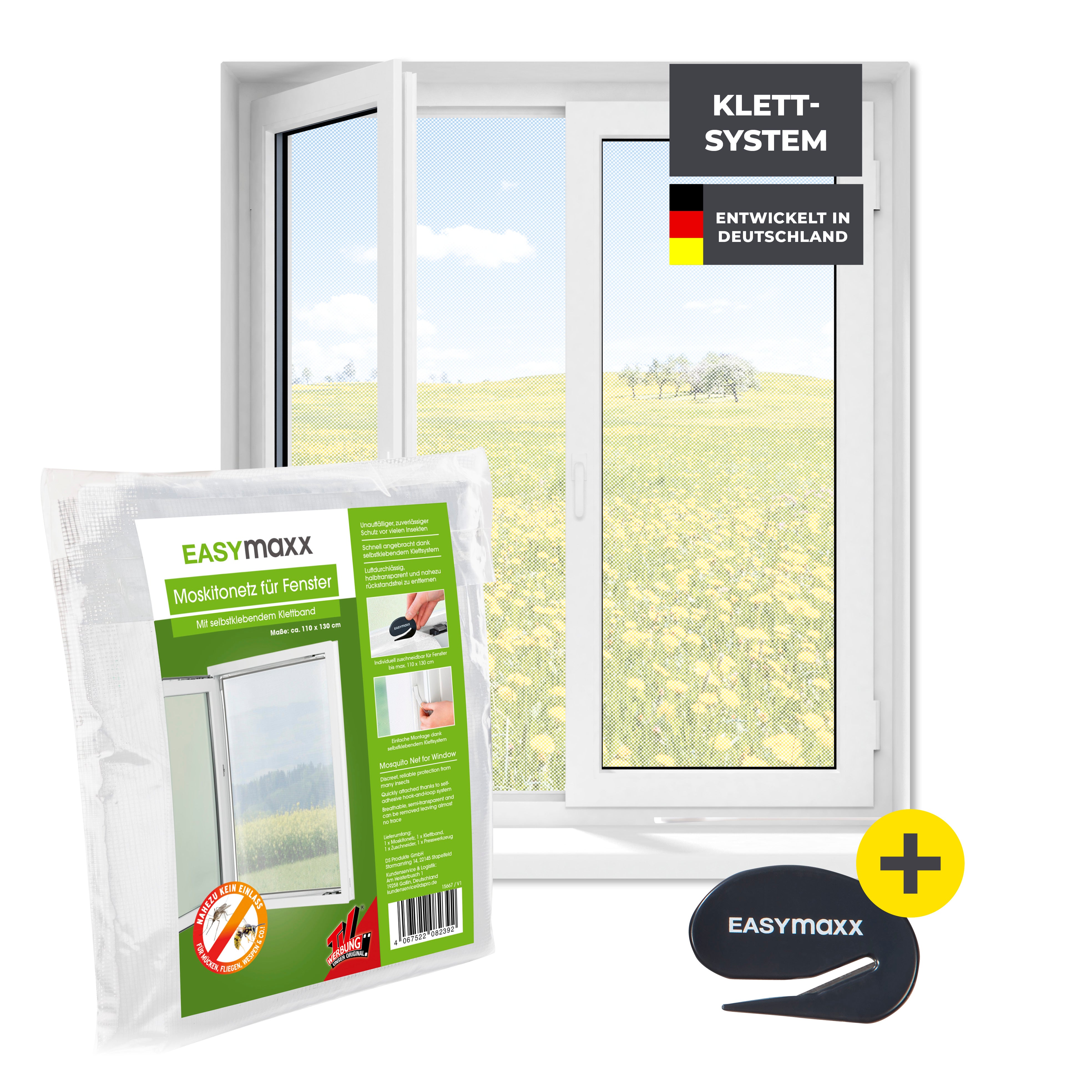 Moskitonetz für Fenster mit selbstklebendem Klettband - 110 x 130 cm - Weiß