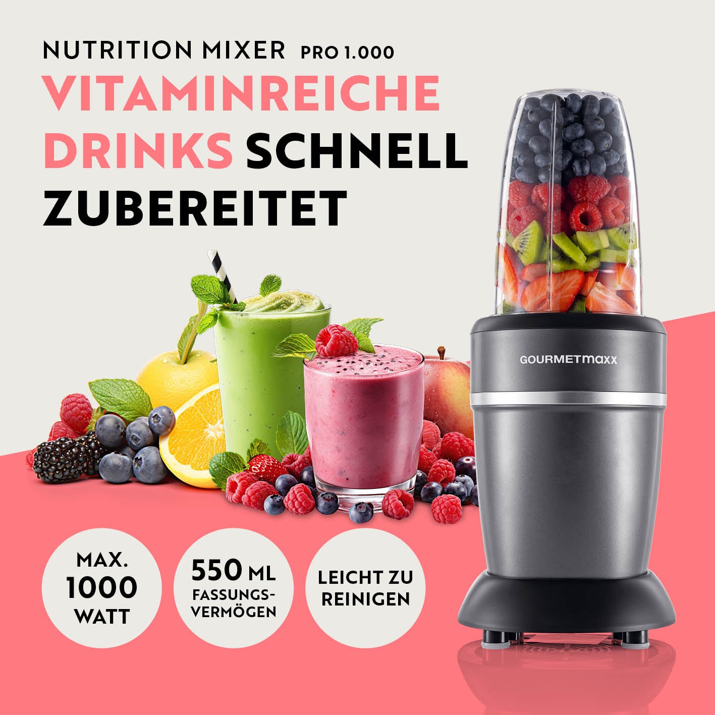 Nutrition Mixer Pro 1.000 mit Basis-Set M - Anthrazit/Schwarz