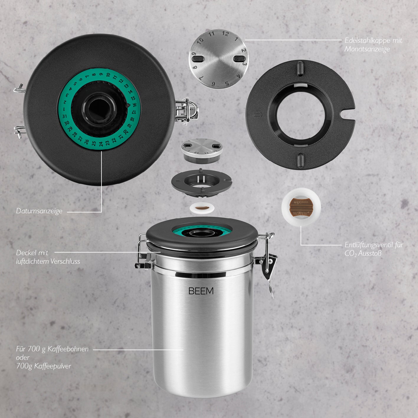 KAFFEEDOSE Vorratsdose mit Dosierlöffel - 1,9 l - 3er-Set