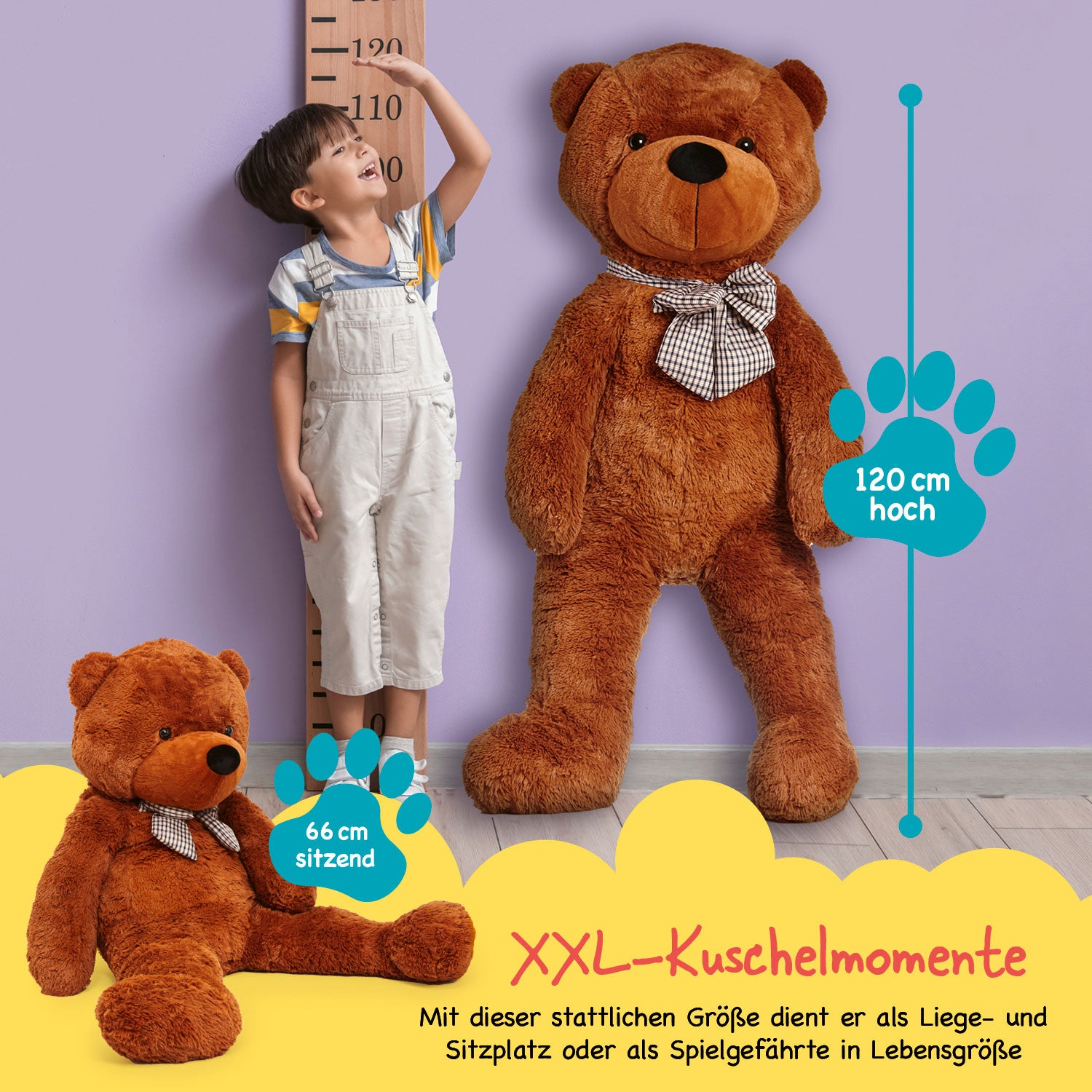 XXL-Teddy mit Knopfaugen - 120 cm - Braun