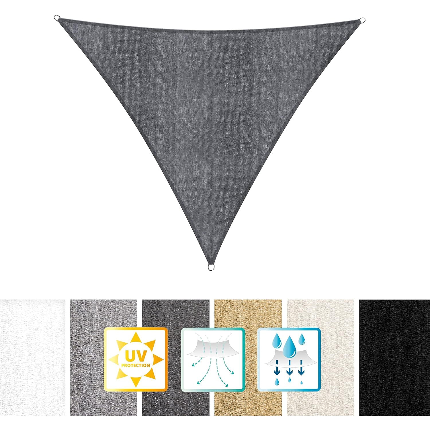 Sonnensegel 100% HDPE - Dreieck 3 x 3 Meter - dunkelgrau
