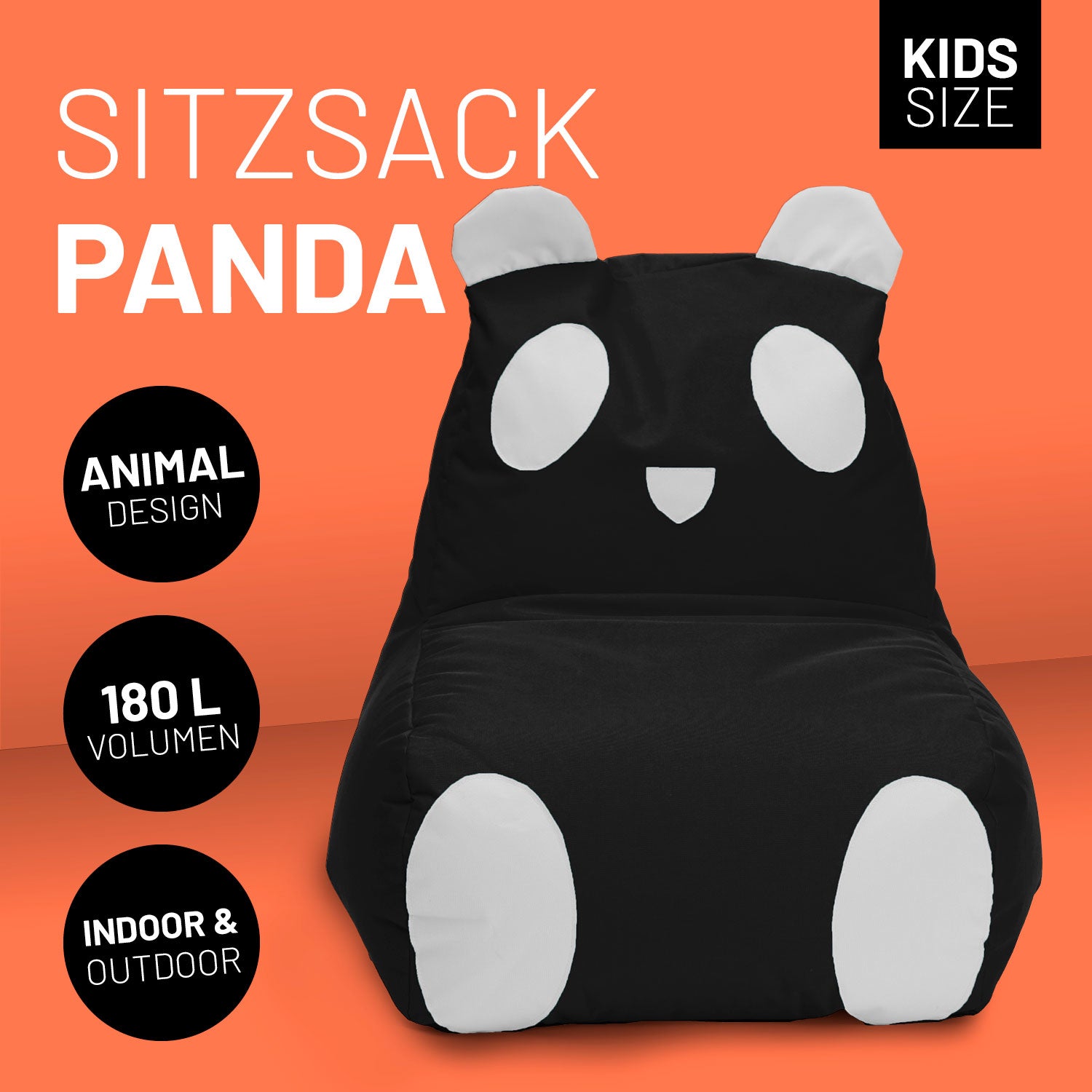 Kindersitzsack Animal Line Panda (180 L) - indoor & outdoor - Schwarz/Weiß