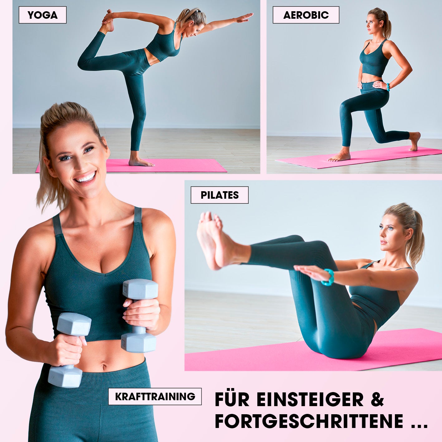 Fitness- und Gymnastikmatte - 183 x 61 x 2 cm - Pink, rutschfest, robust, ideal für Yoga, Pilates, Aerobic und Krafttraining zu Hause und im Park.