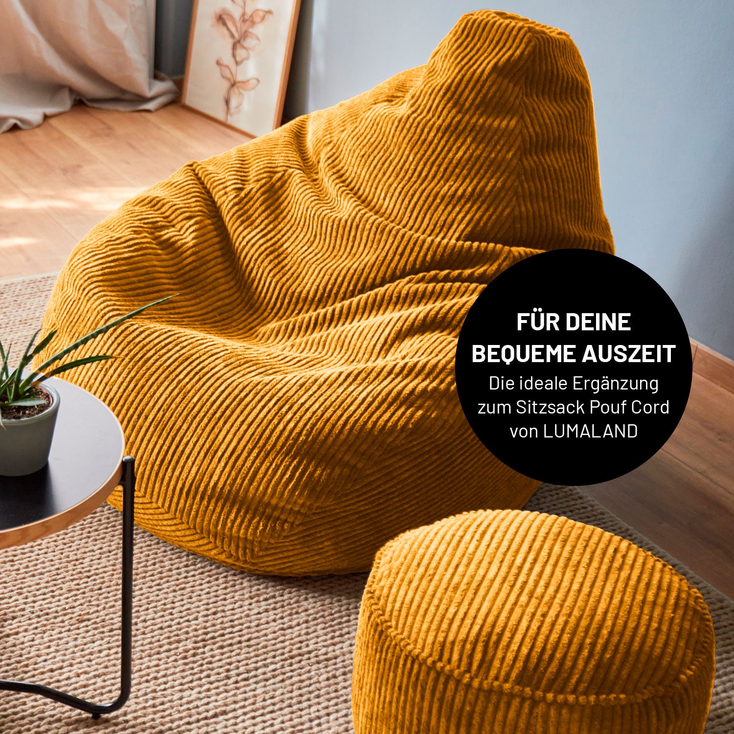 Sitzsack GIANT aus der Cord-Reihe - Senfgelb