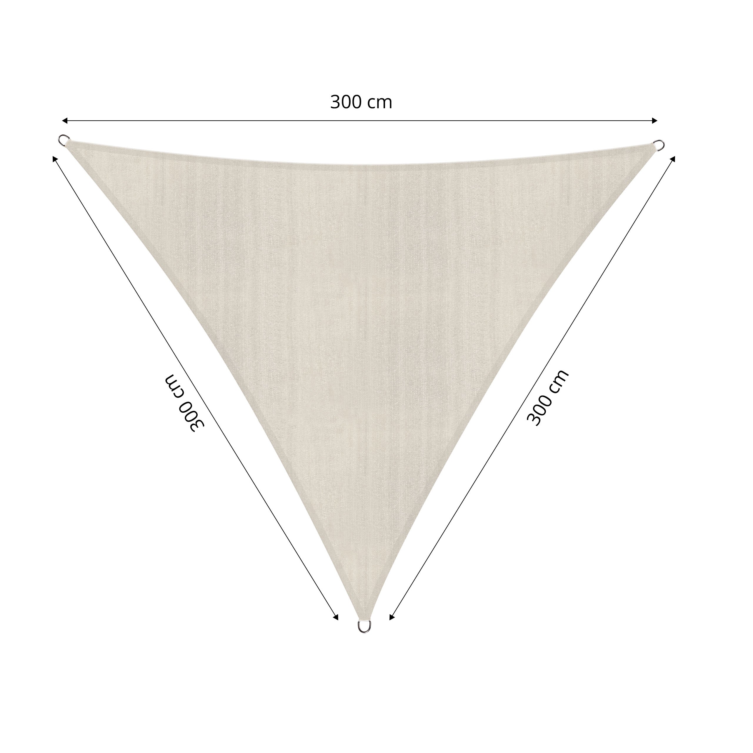 Sonnensegel 100% HDPE mit Stabilisator für UV-Schutz - Dreieck 3 x 3 x 3 Meter - Creme