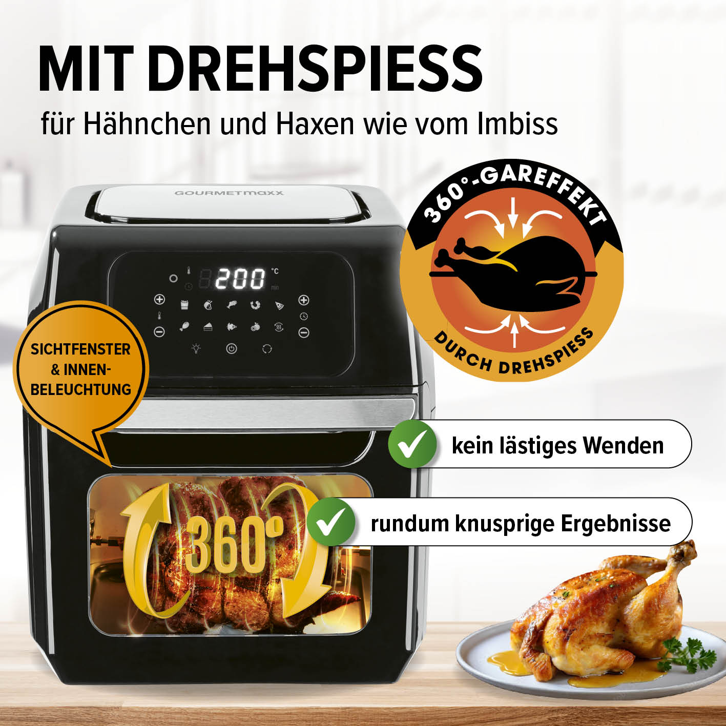 Digitale Heißluftfritteuse - 12 l - Schwarz