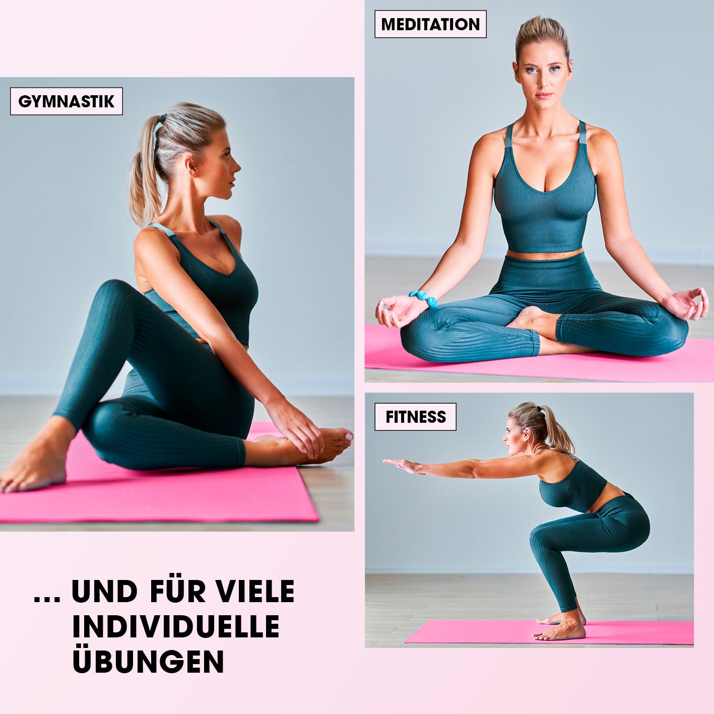 Fitness- und Gymnastikmatte - 183 x 61 x 1,5 cm - Pink