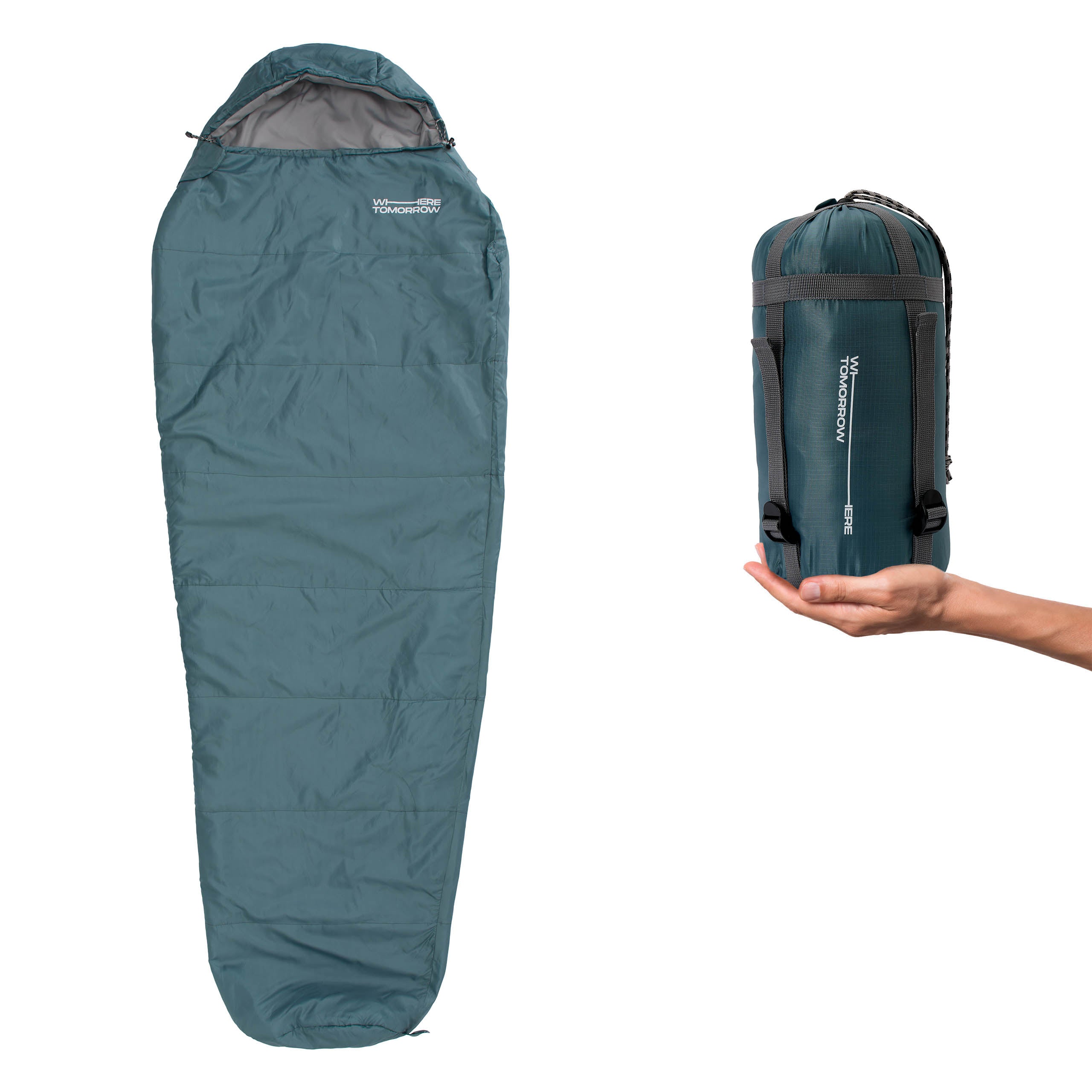 Camping Schlafsack Small & Light - Mumienschlafsack mit Tasche - 220 x 80 x 50 cm - Goblinblau