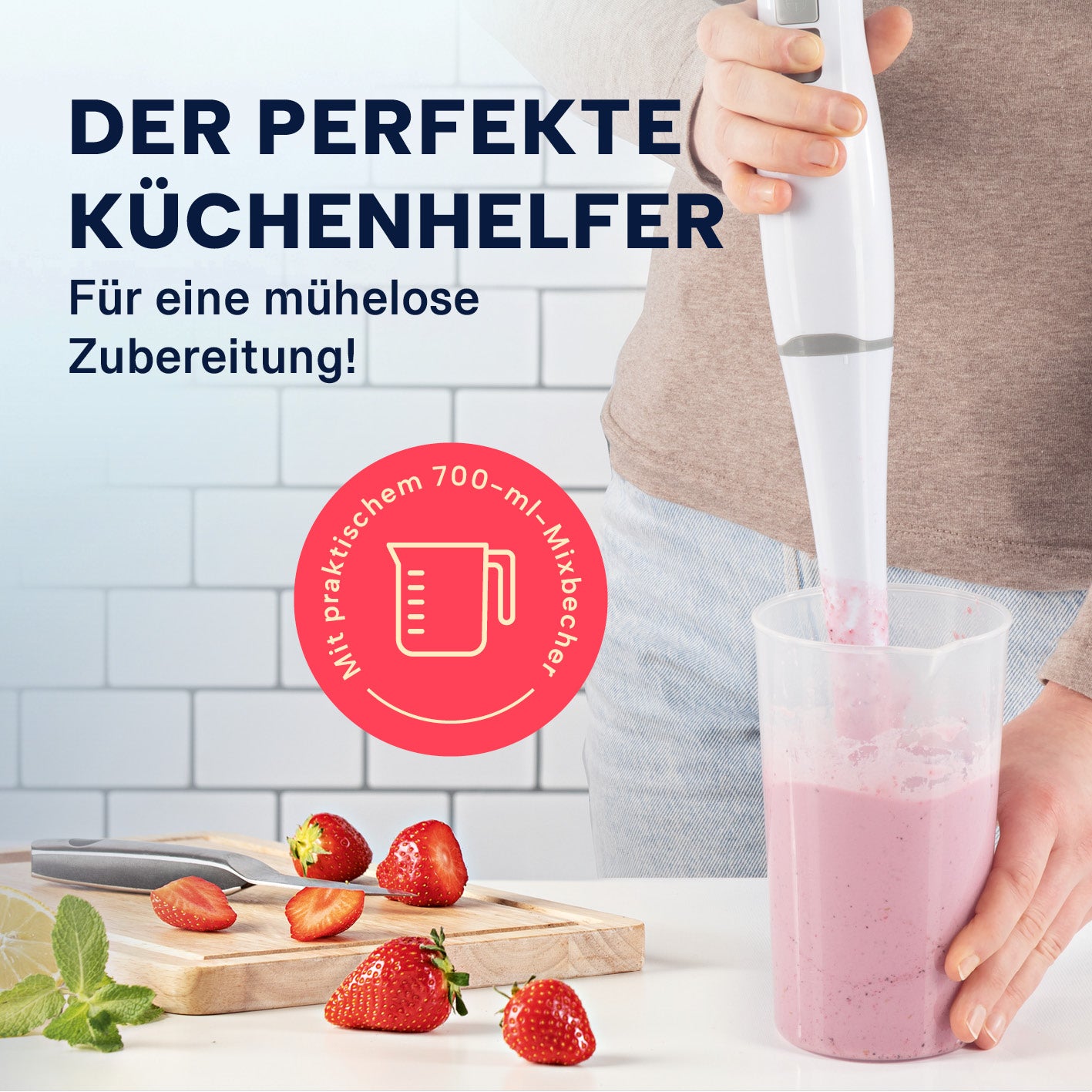 Stabmixer mit Messbecher - weiß/grau