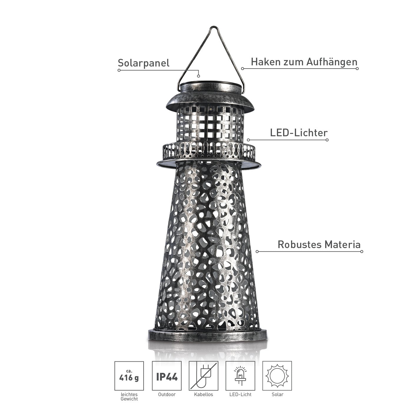 Solar-Leuchte Leuchtturm - silber