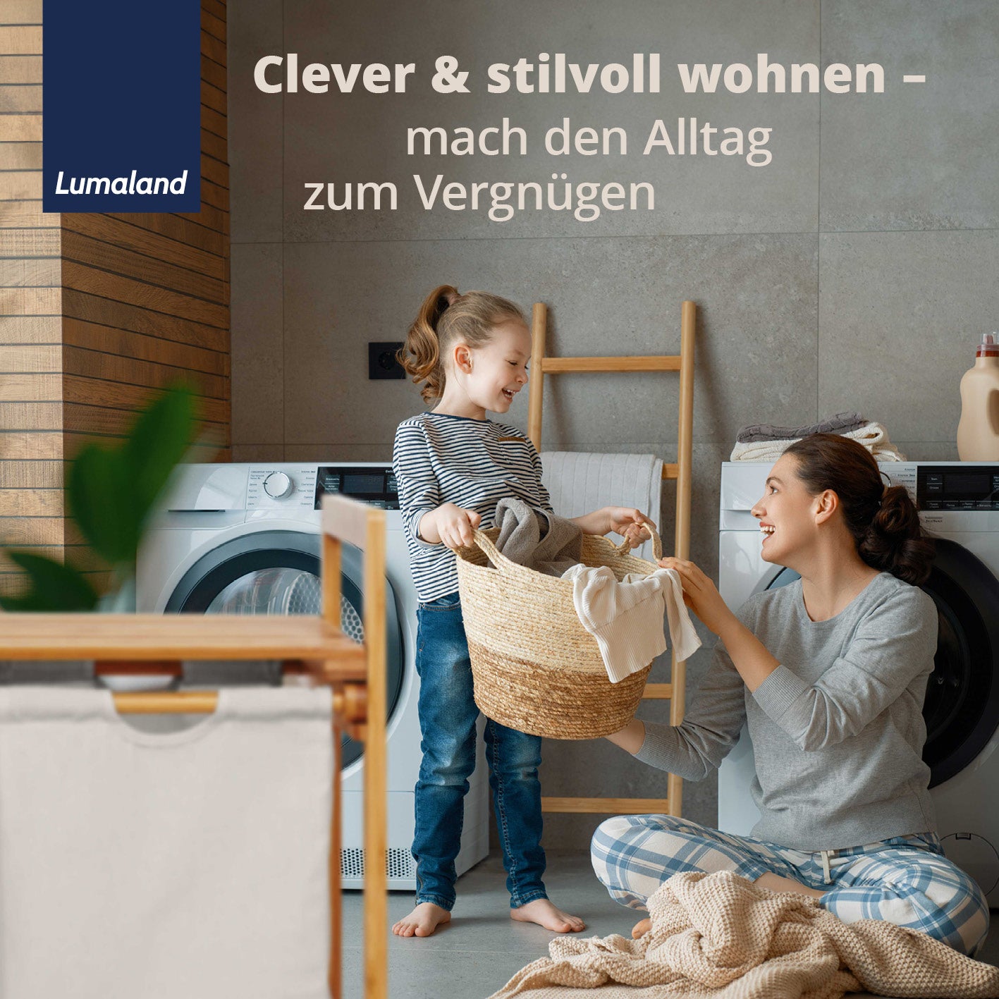 Bambus Wäschekorb mit ausziehbarem Wäschesack - 33 x 33 x 73 cm - Weiß, robust, stilvoll und pflegeleicht für mehr Ordnung im Haushalt.