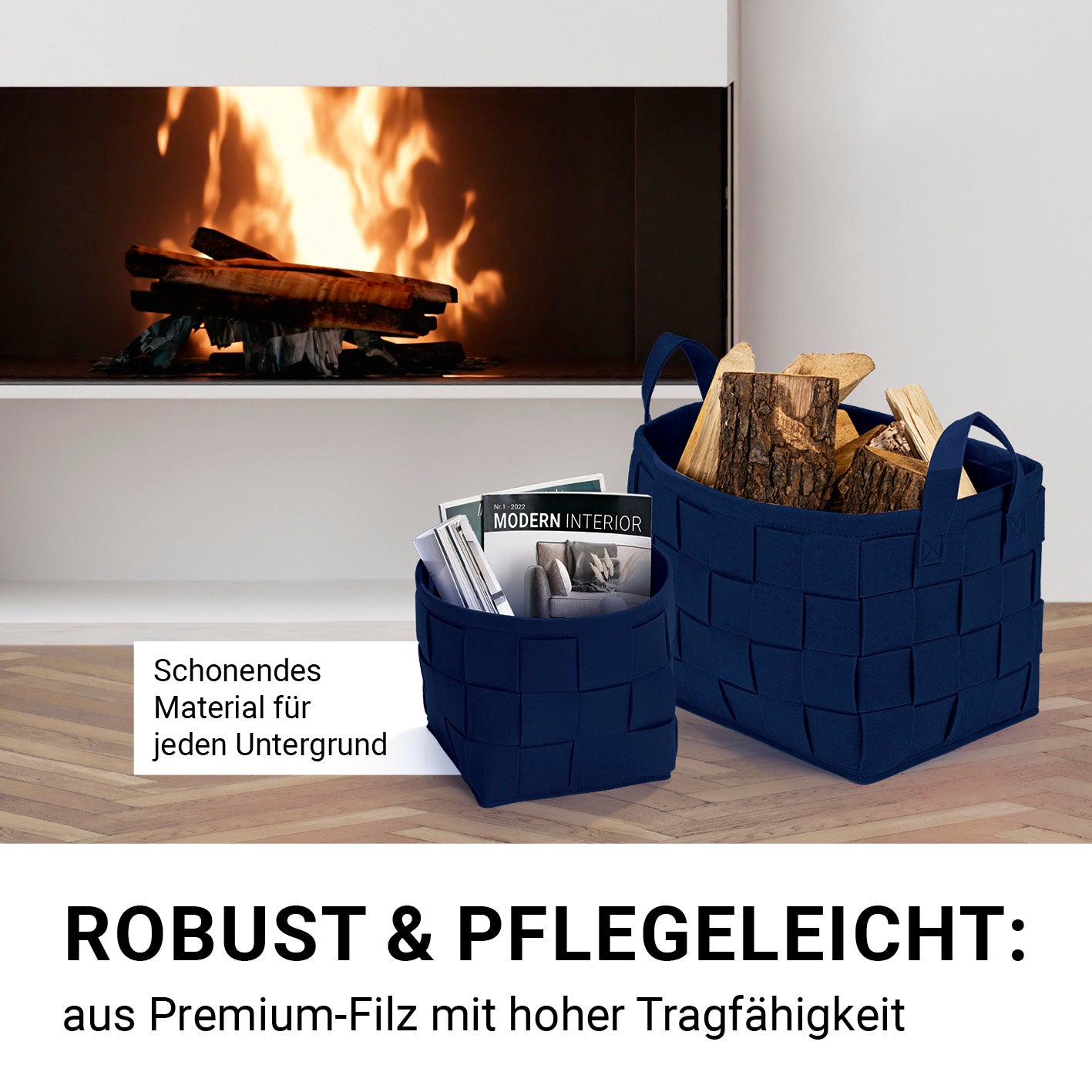 Filz-Aufbewahrungstasche M - 35 x 25 x 25 cm - Dunkelblau