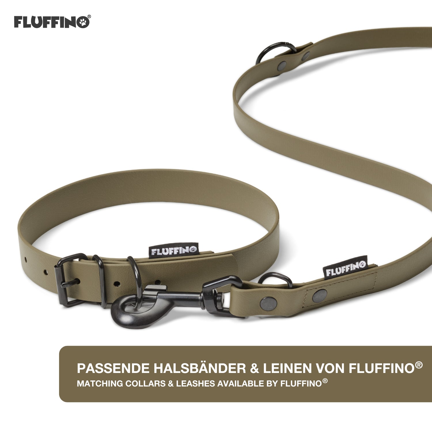 Hundehalsband aus BioThane - 5-Fach verstellbare - Größe M - Halsumfang 37 - 45 cm - Oliv