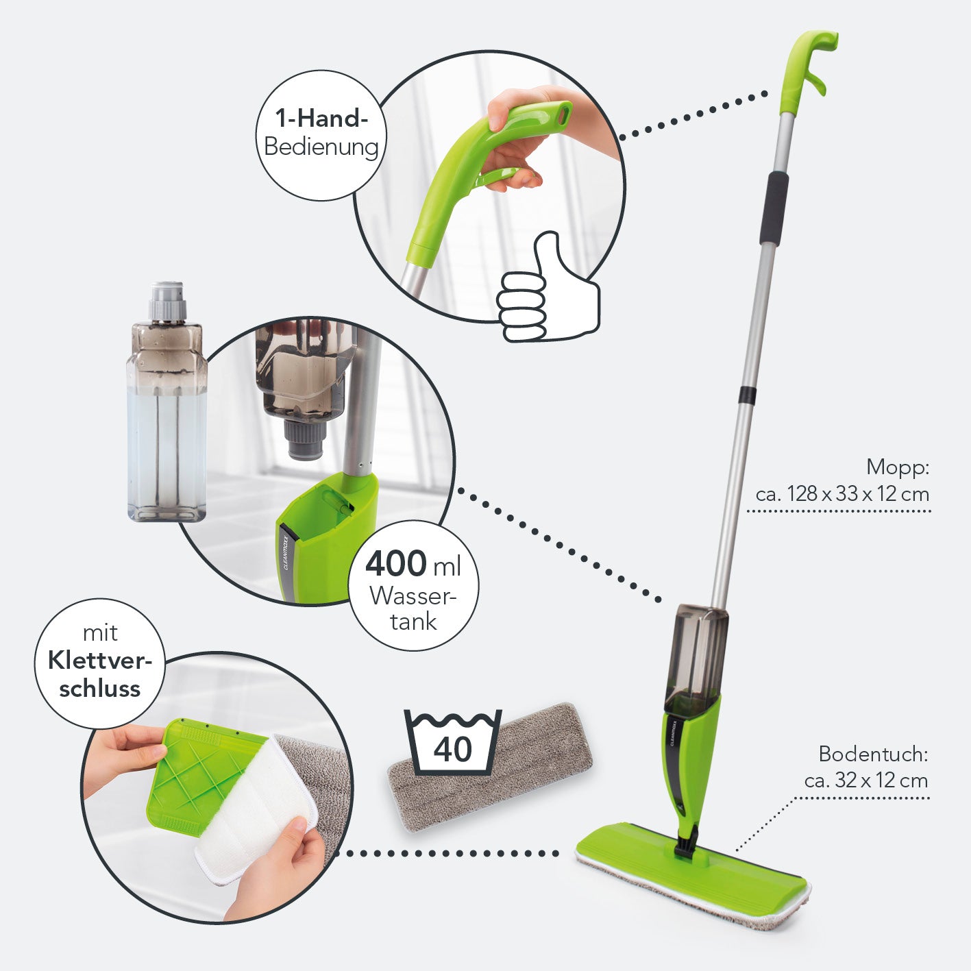 Spray-Mopp - limegreen/schwarz