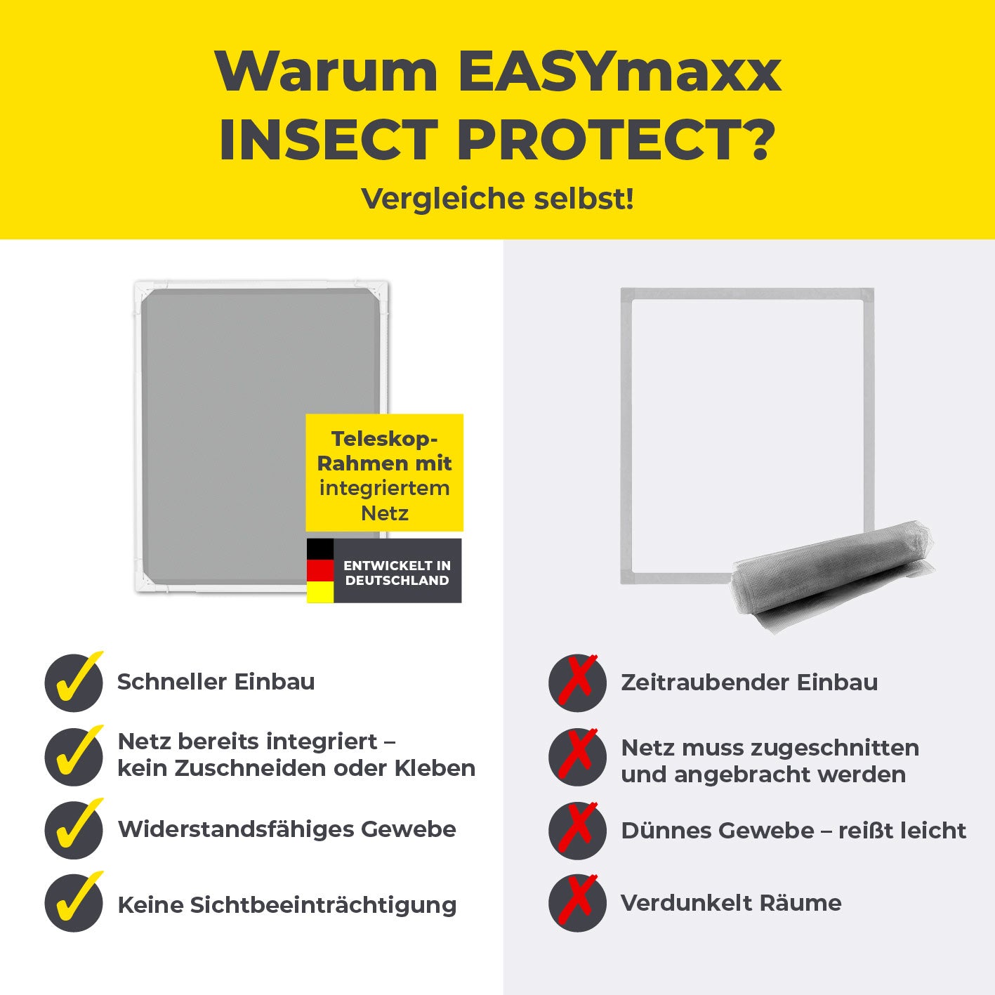 Teleskop-Insektenschutzgitter mit integriertem Netz - 2er-Set - weiß